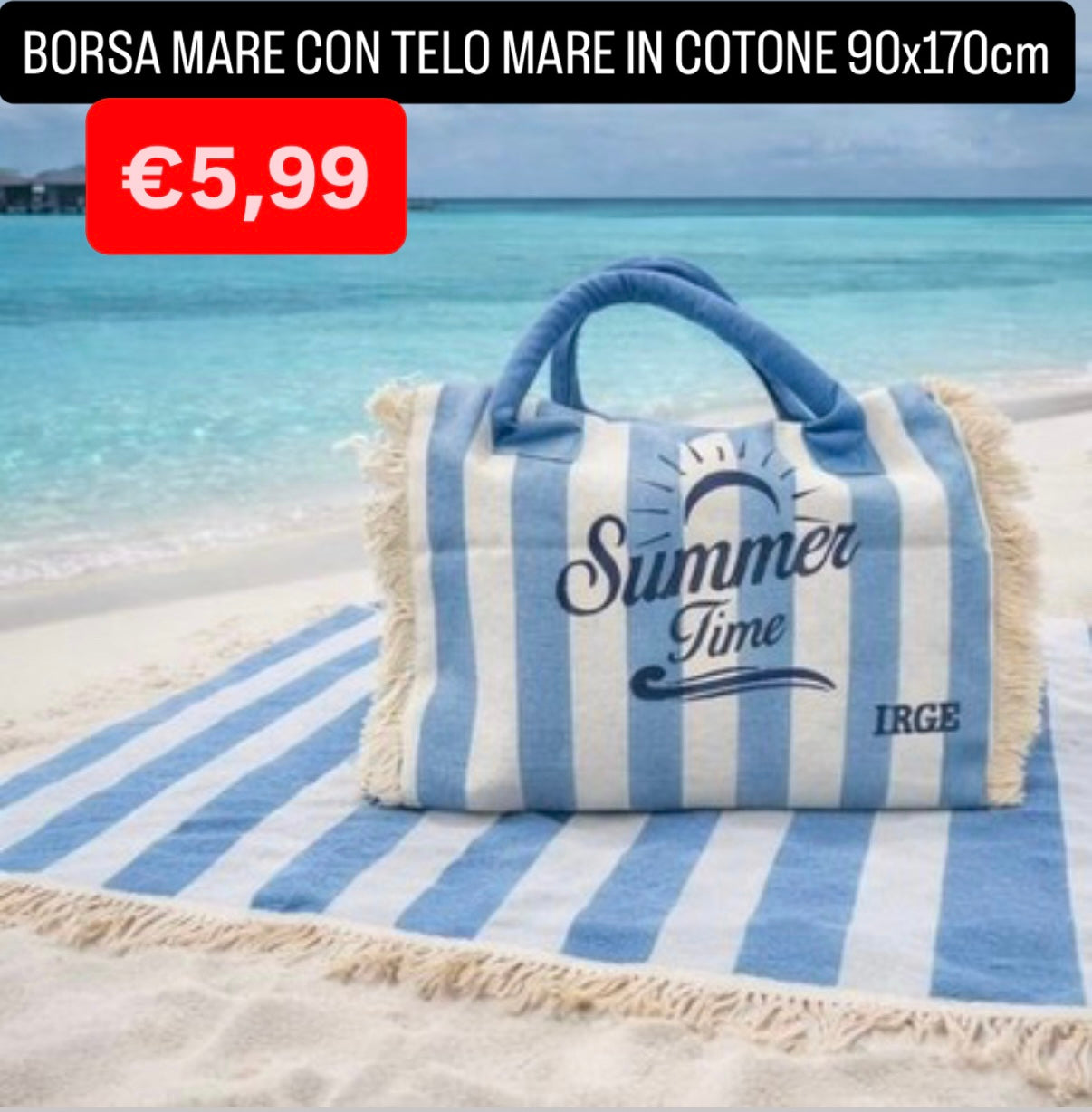 BORSA MARE CON TELO MARE IN COTONE misura 90x170cm