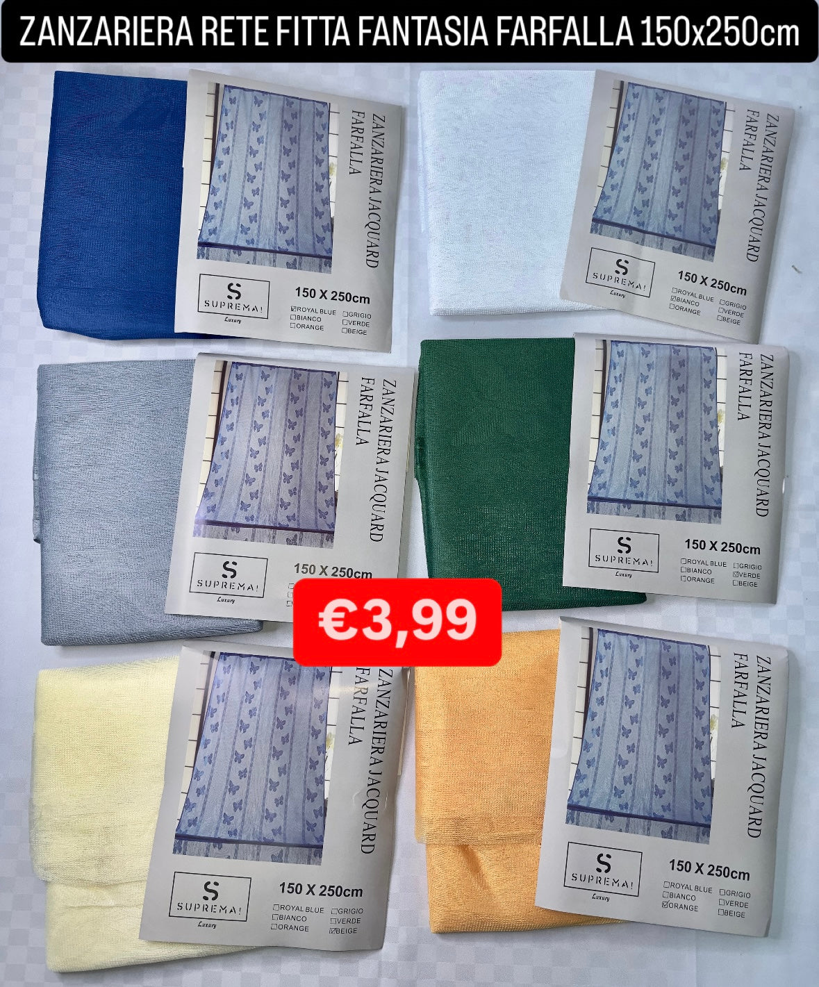 ZANZARIERA RETE FITTA FANTASIA FARFALLA 150x250cm