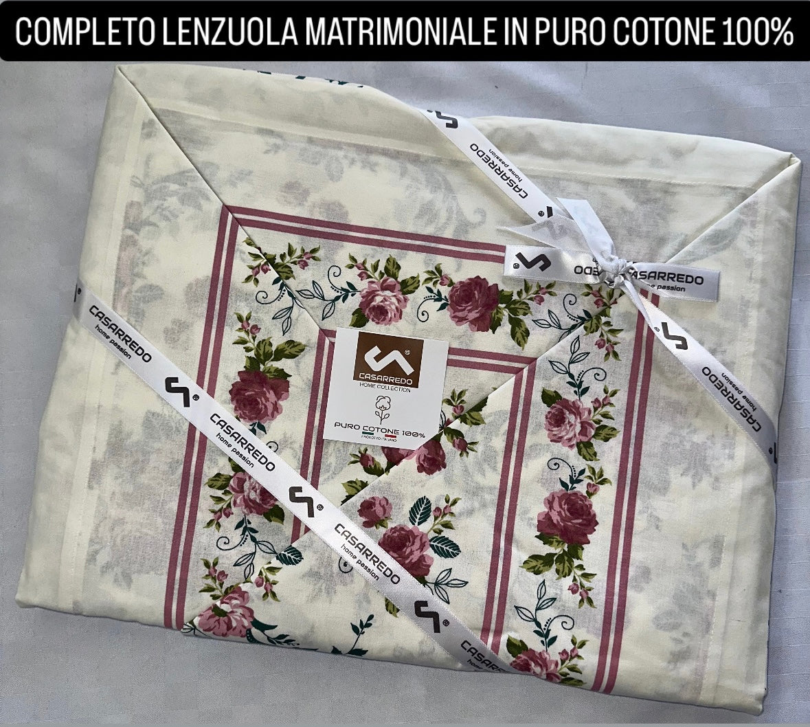 COMPLETO LENZUOLA MATRIMONIALE IN 100% COTONE Lenzuolo sopra, Lenzuolo sotto con angoli e due Federe