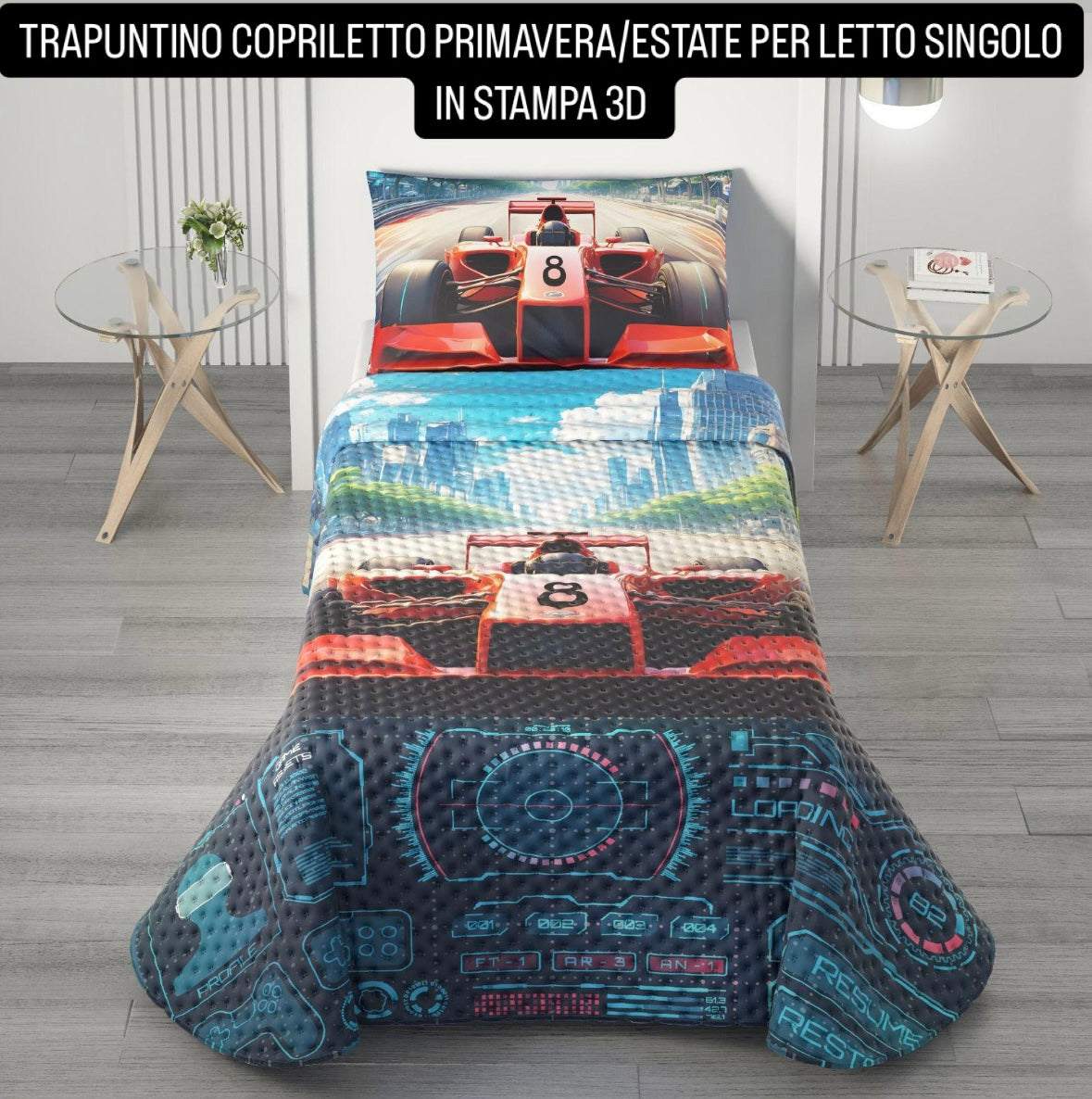 TRAPUNTINO COPRILETTO PRIMAVERA/ESTATE PER LETTO SINGOLO IN STAMPA 3D 175x260cm