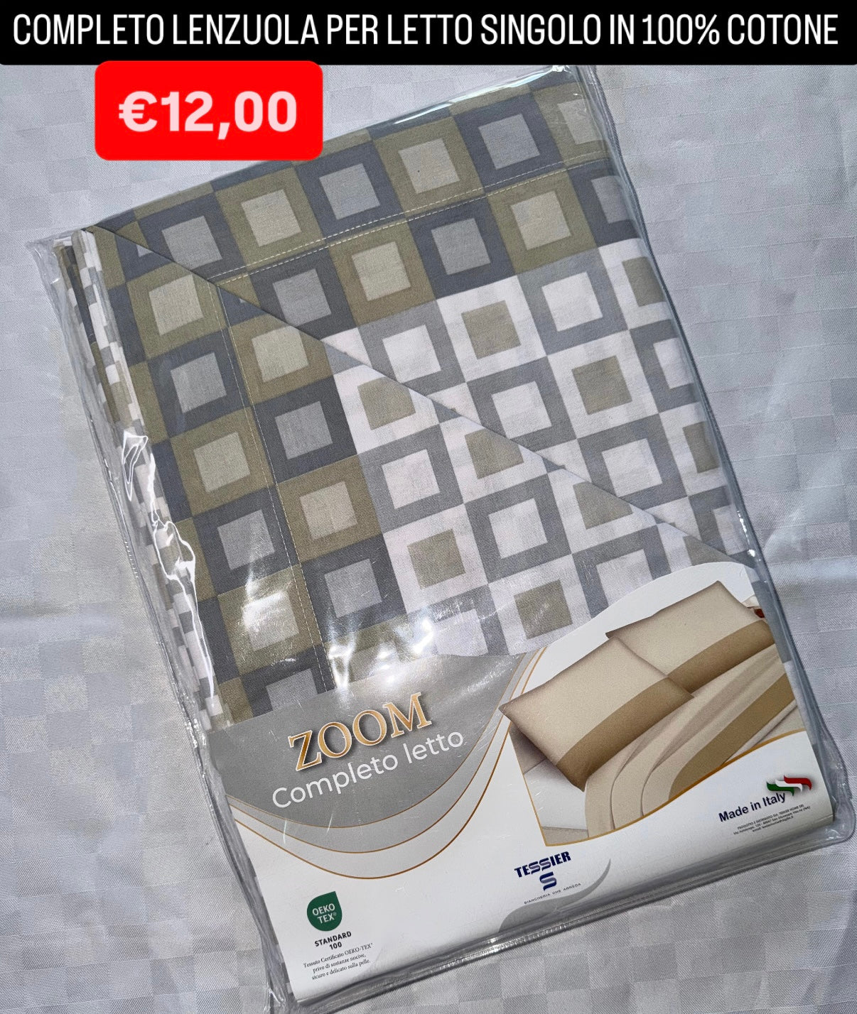 COMPLETO LENZUOLA SINGOLO IN 100% COTONE Lenzuolo sopra,Lenzuolo sotto con angoli e Federa