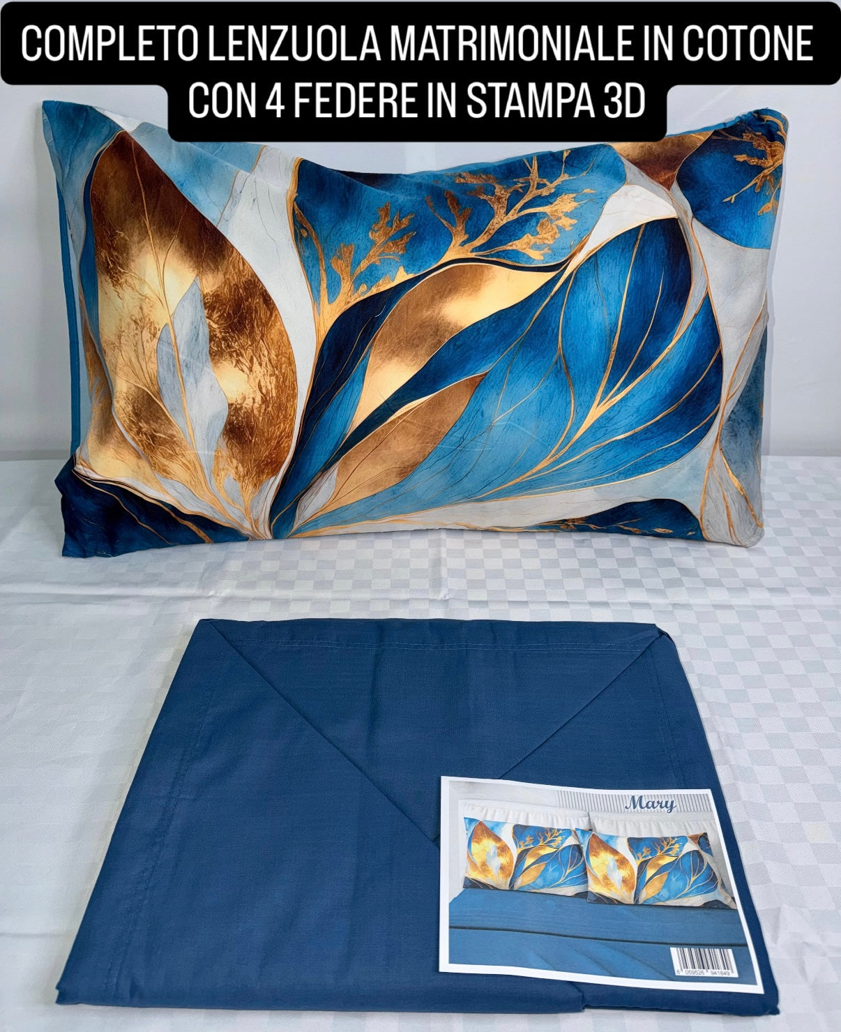 COMPLETO LENZUOLA MATRIMONIALE IN COTONE contiene LENZUOLO SOPRA, LENZUOLO SOTTO E 4 FEDERE IN STAMPA 3D