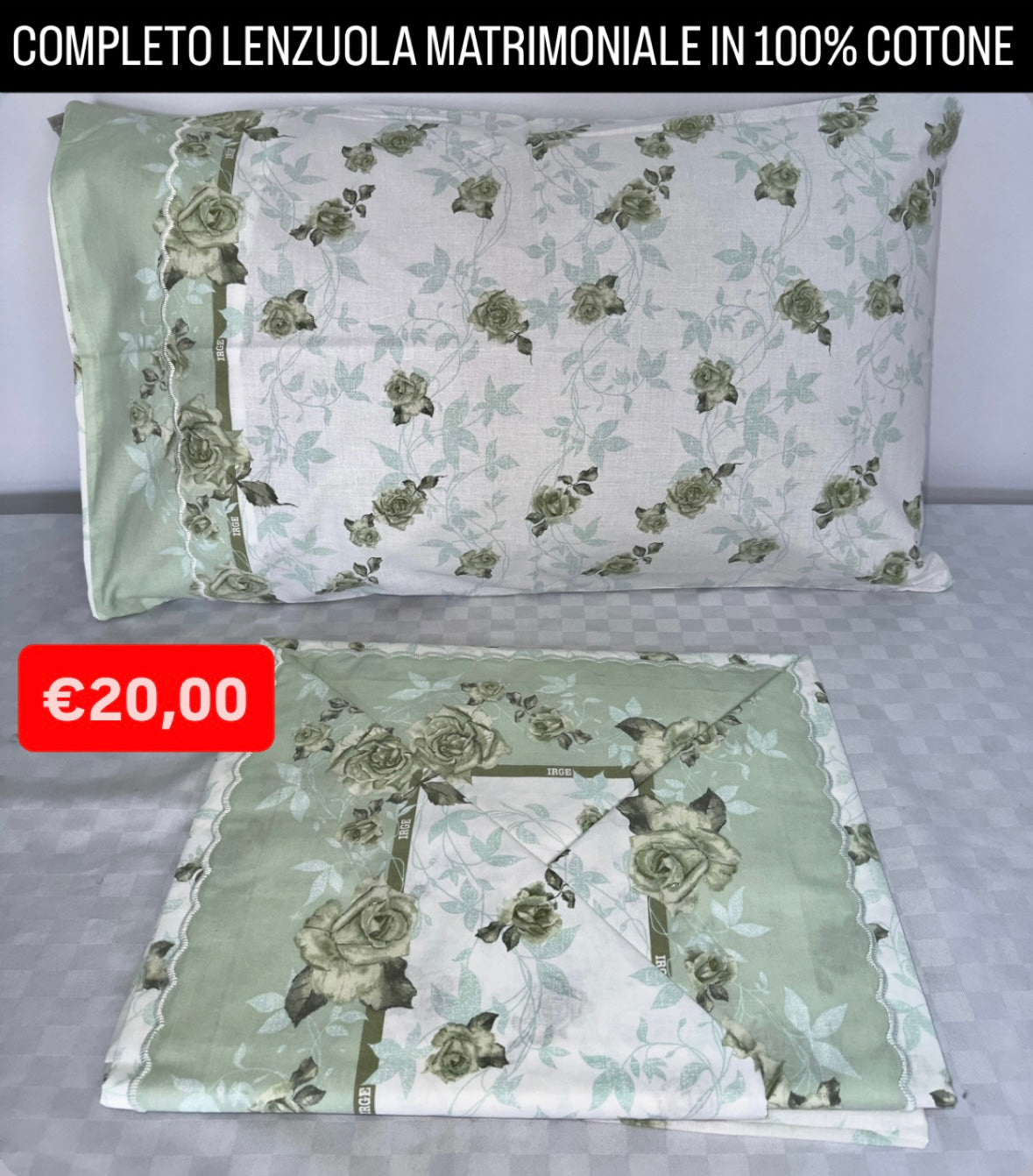 COMPLETO LENZUOLA MATRIMONIALE IN 100% COTONE Lenzuolo sopra, Lenzuolo sotto con angoli e due Federe