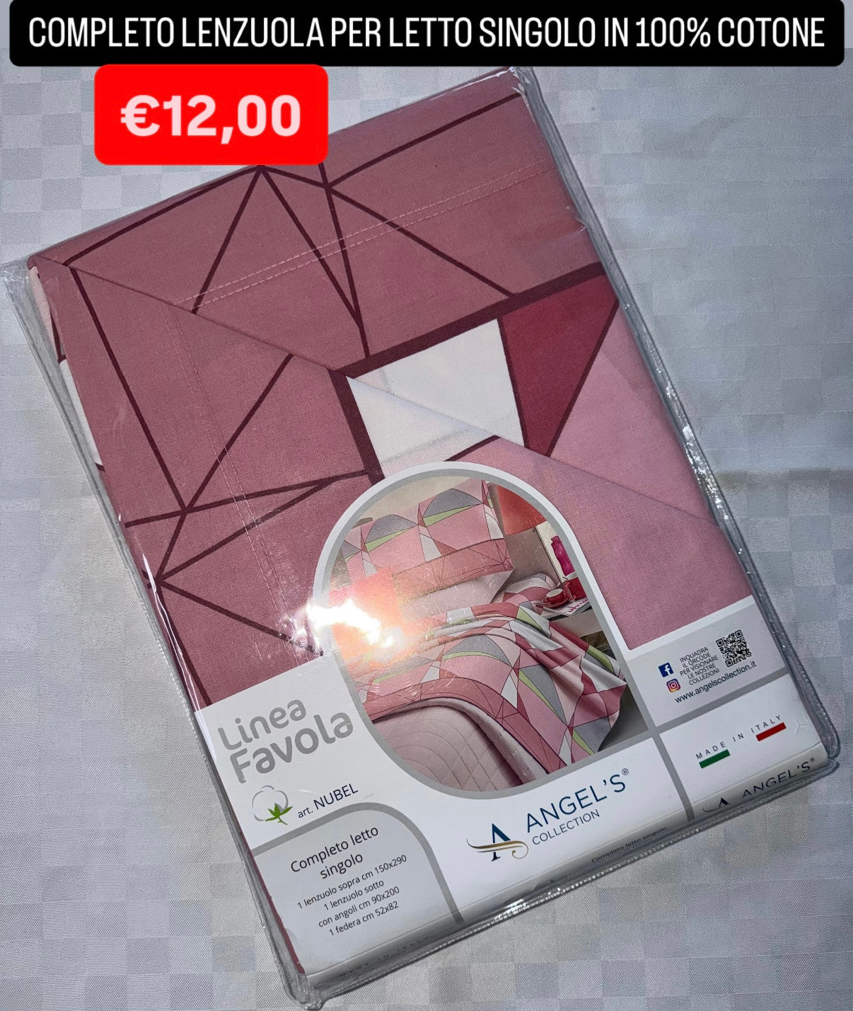 COMPLETO LENZUOLA SINGOLO IN 100% COTONE Lenzuolo sopra,Lenzuolo sotto con angoli e Federa