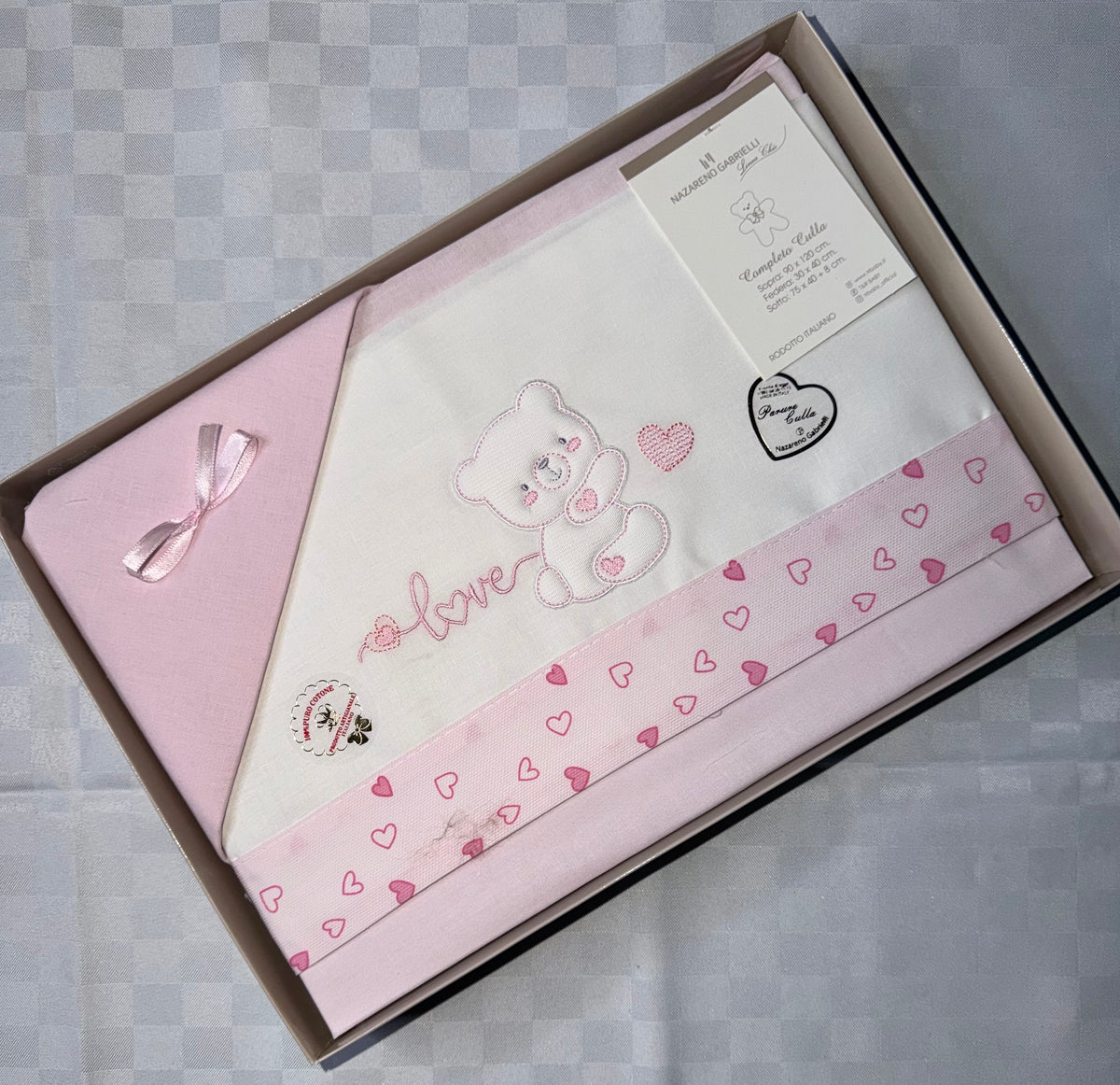 COMPOSE LENZUOLA NEONATO PER CARROZZINA IN 100% COTONE Lenzuolo sopra 90x120cm , Lenzuolo sotto con angoli 75x40cm e Federa 30x40cm