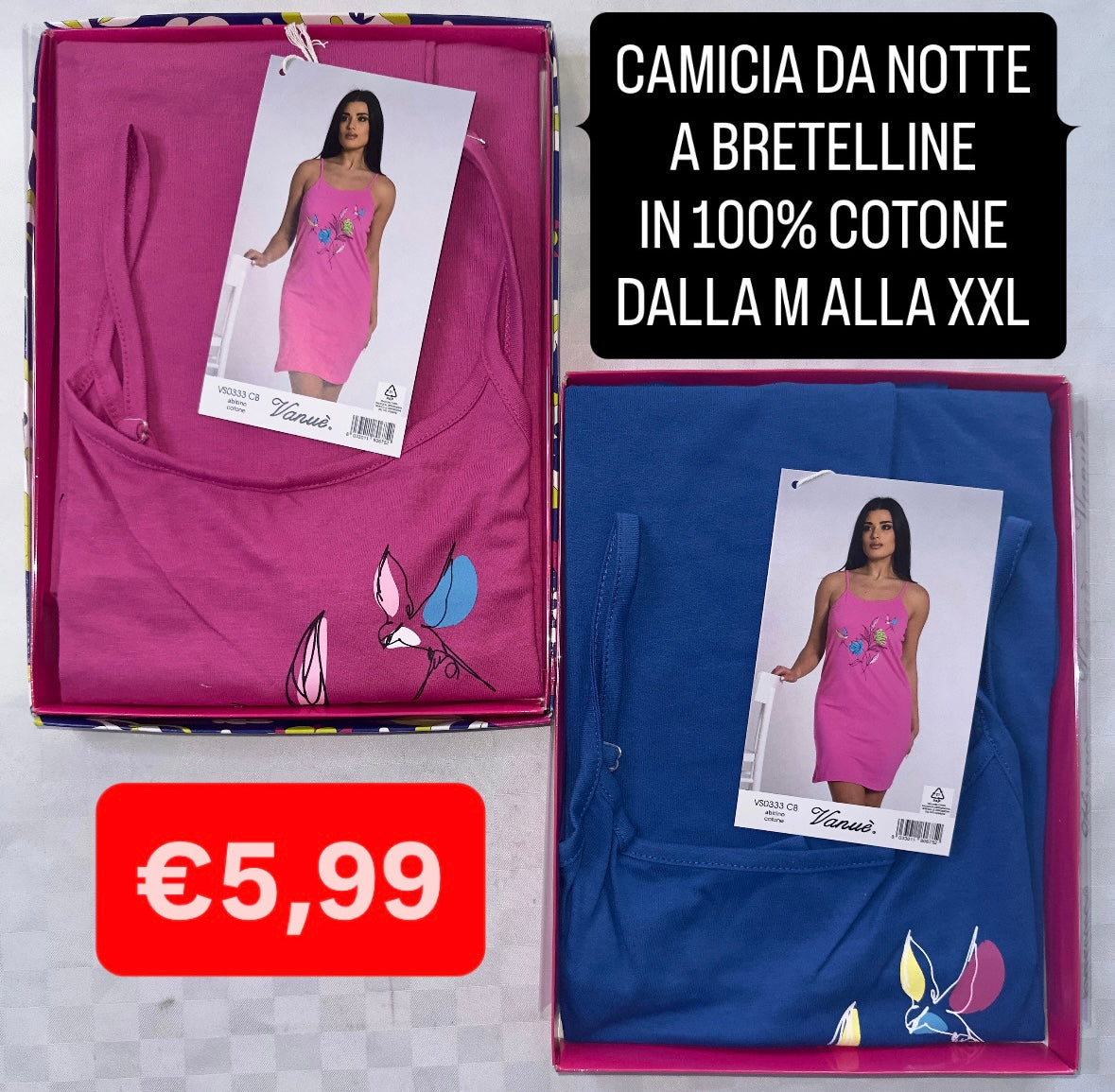 CAMICIA DA NOTTE A BRETELLINA IN 100% COTONE