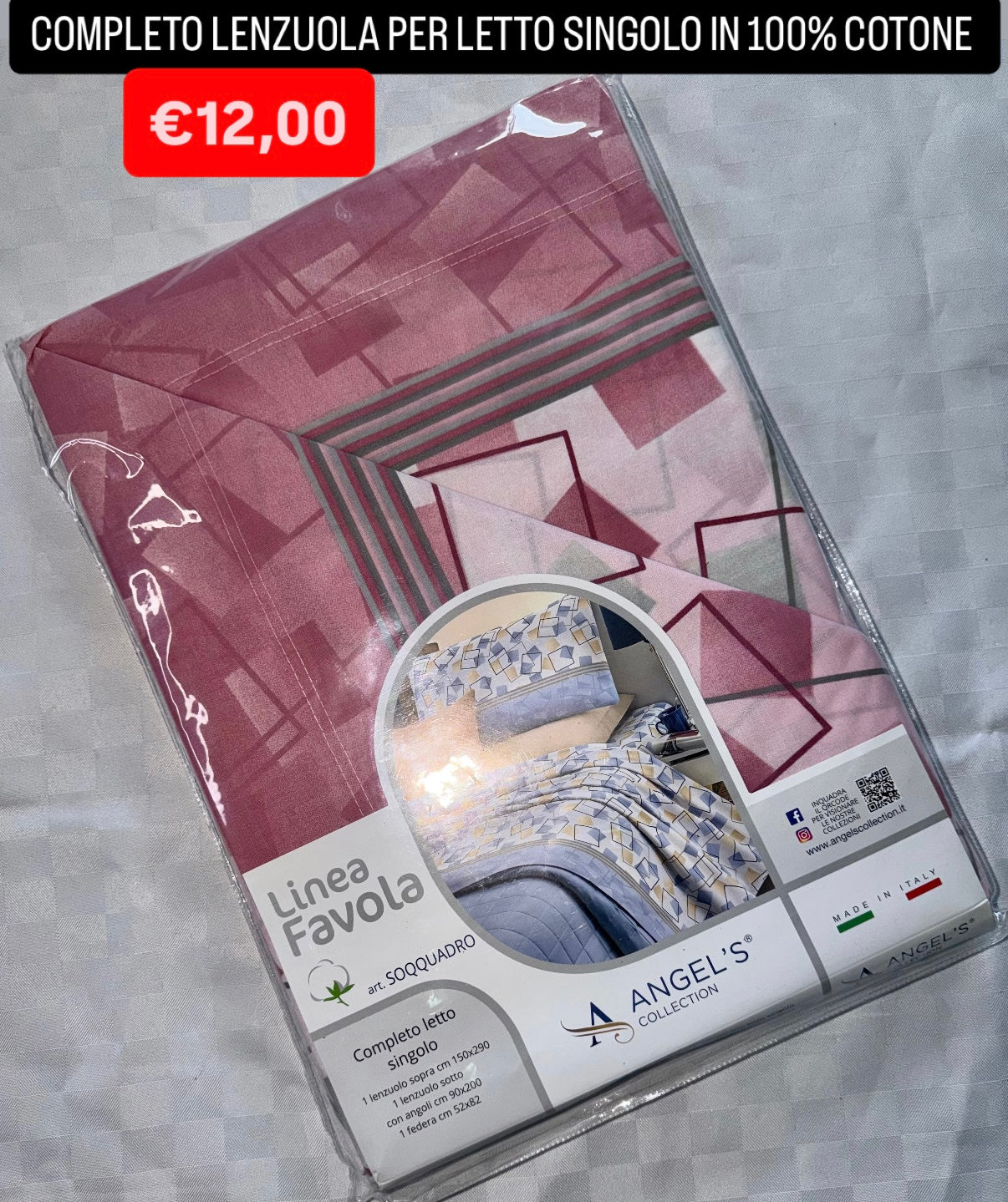 COMPLETO LENZUOLA SINGOLO IN 100% COTONE Lenzuolo sopra,Lenzuolo sotto con angoli e Federa