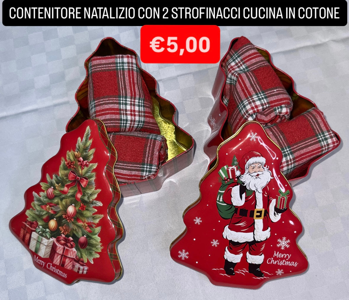 CONTENITORE NATALIZIO CON 2 STROFINACCI CUCINA IN COTONE