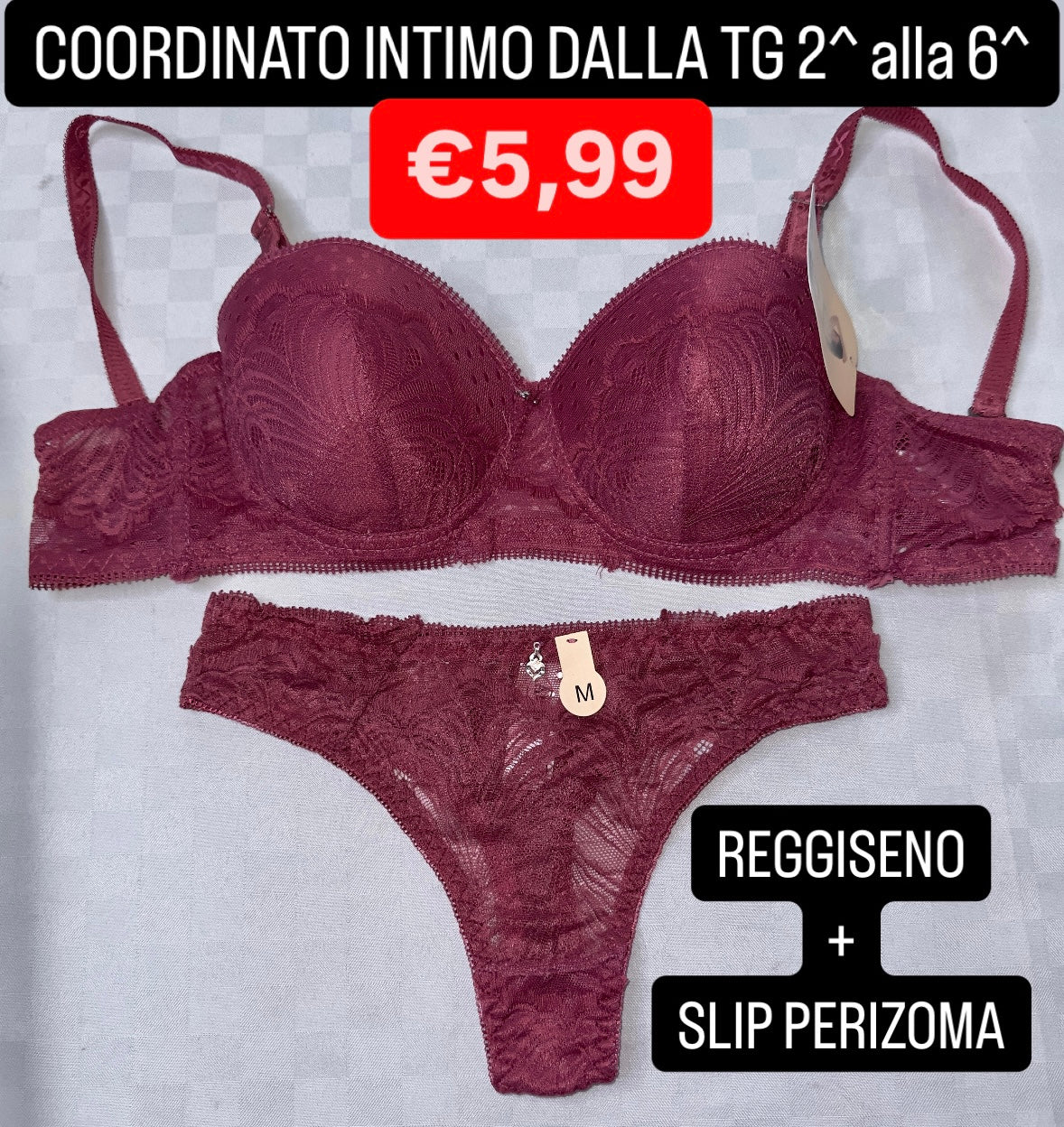 COORDINATO INTIMO DALLA TG 2^ alla 6^ REGGISENO + SLIP PERIZOMA