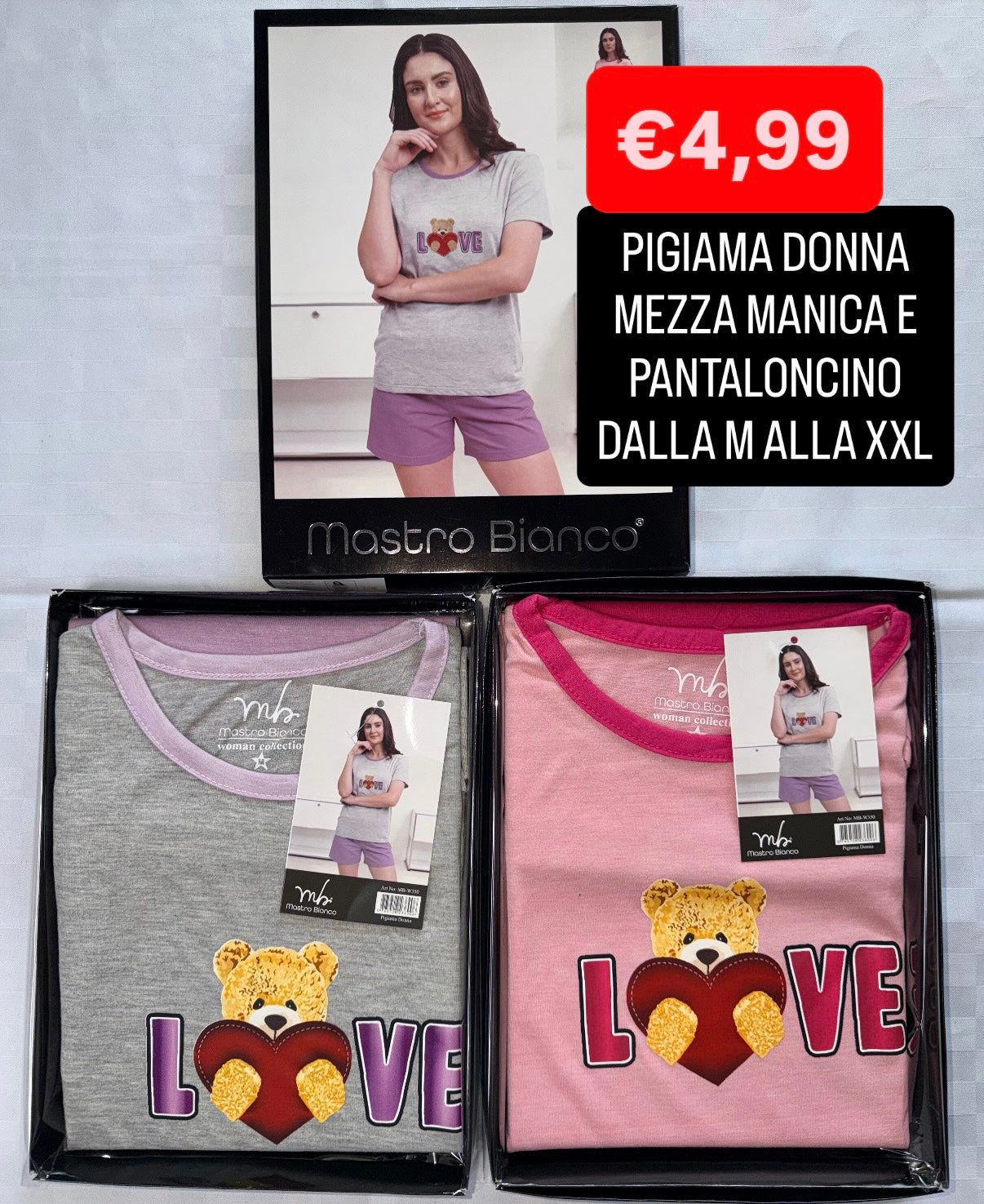 PIGIAMA DONNA Mezza manica e Pantaloncino in cotone
