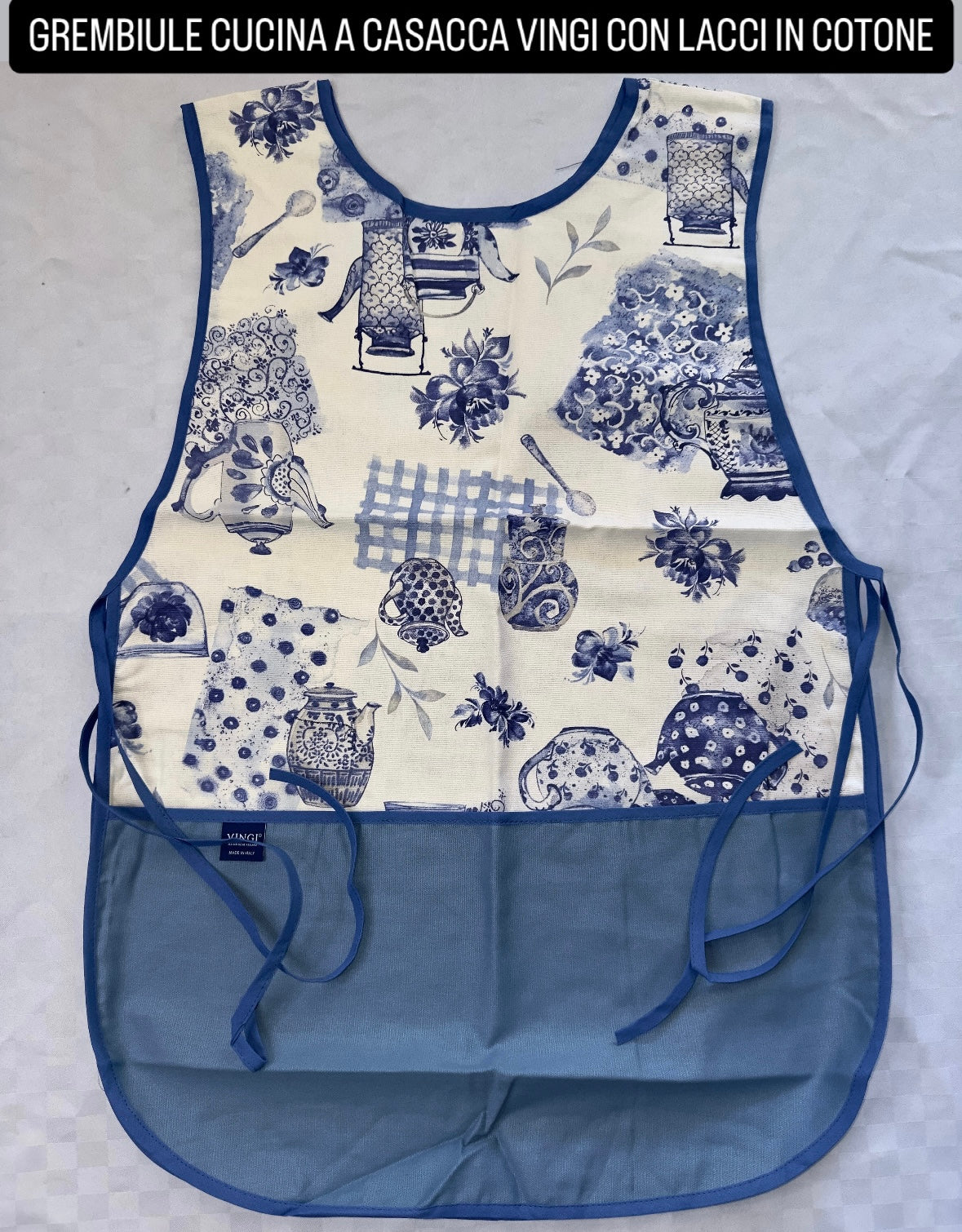 GREMBIULE CUCINA A CASACCA VINGI CON LACCI IN COTONE!