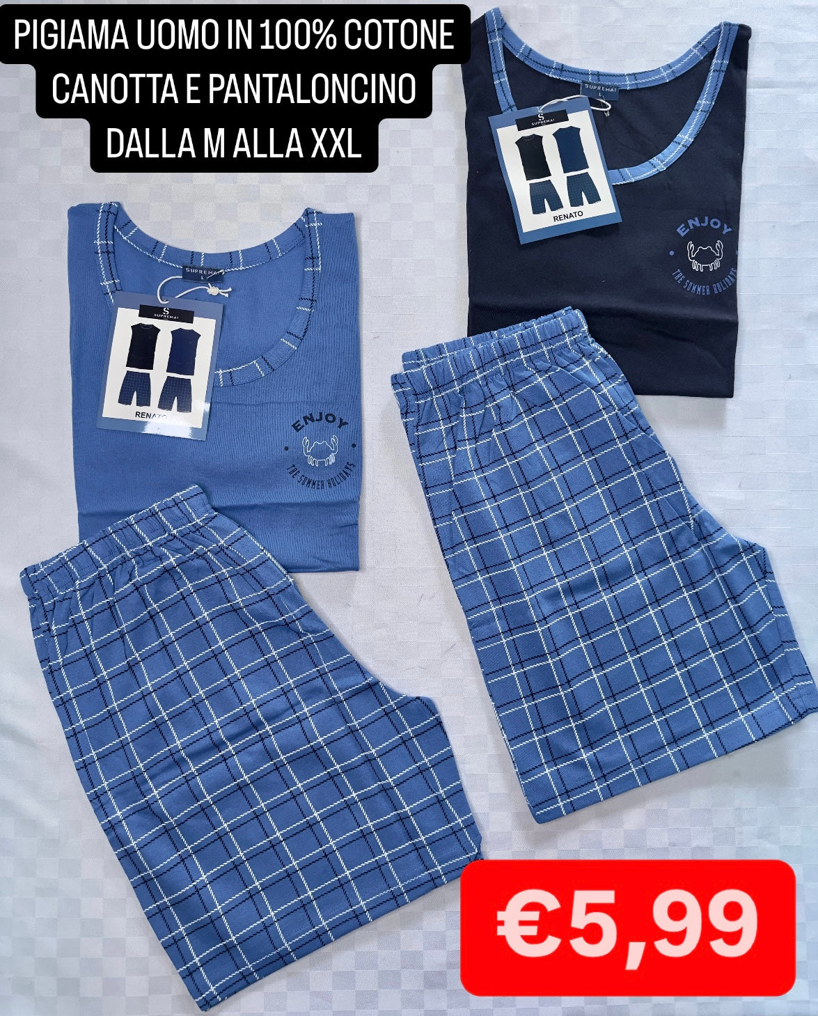 PIGIAMA UOMO IN 100% COTONE CANOTTA E PANTALONCINO