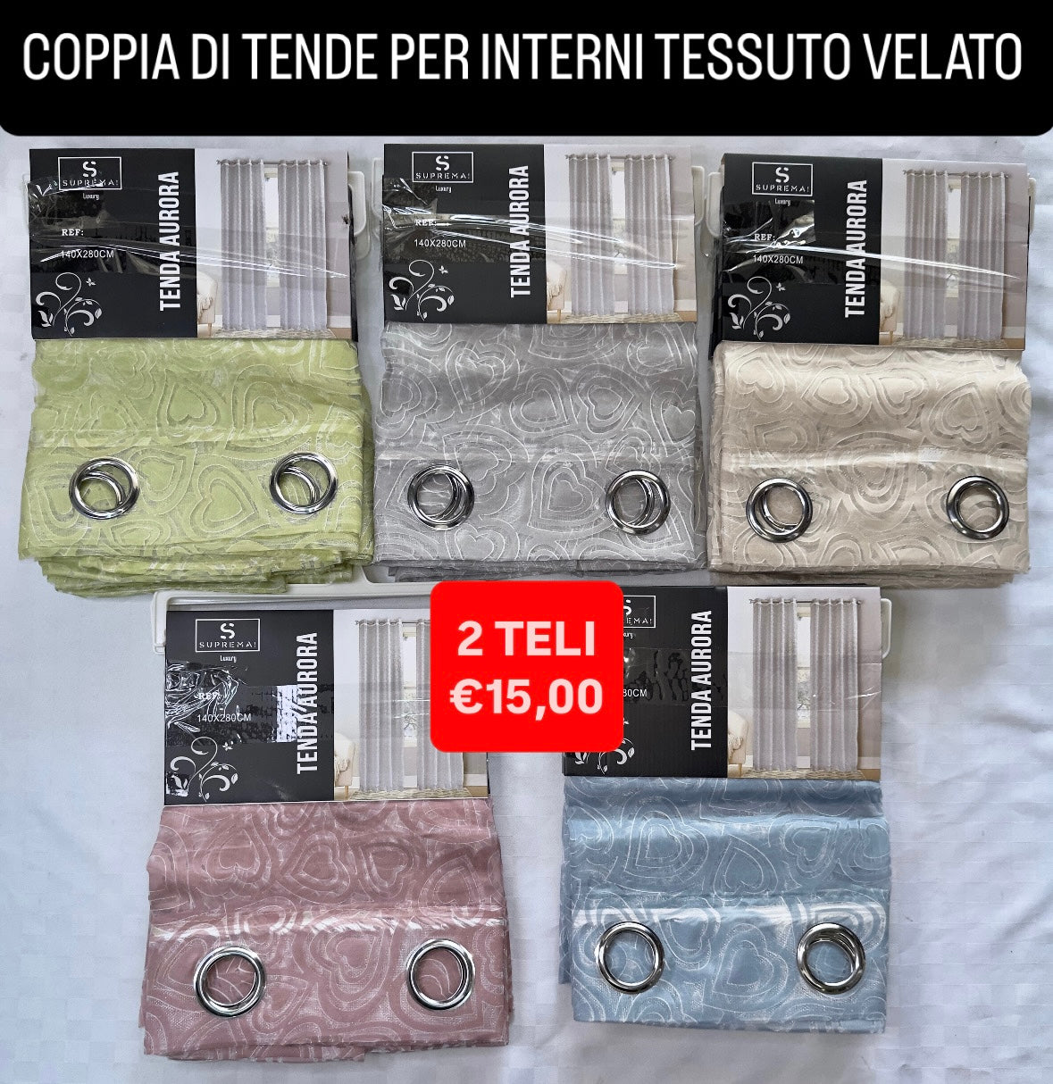 COPPIA DI TENDE PER INTERNI VELATE CONFEZIONE DA 2 TELI (OGNI TELO MISURA 140x280cm)art.  Fede