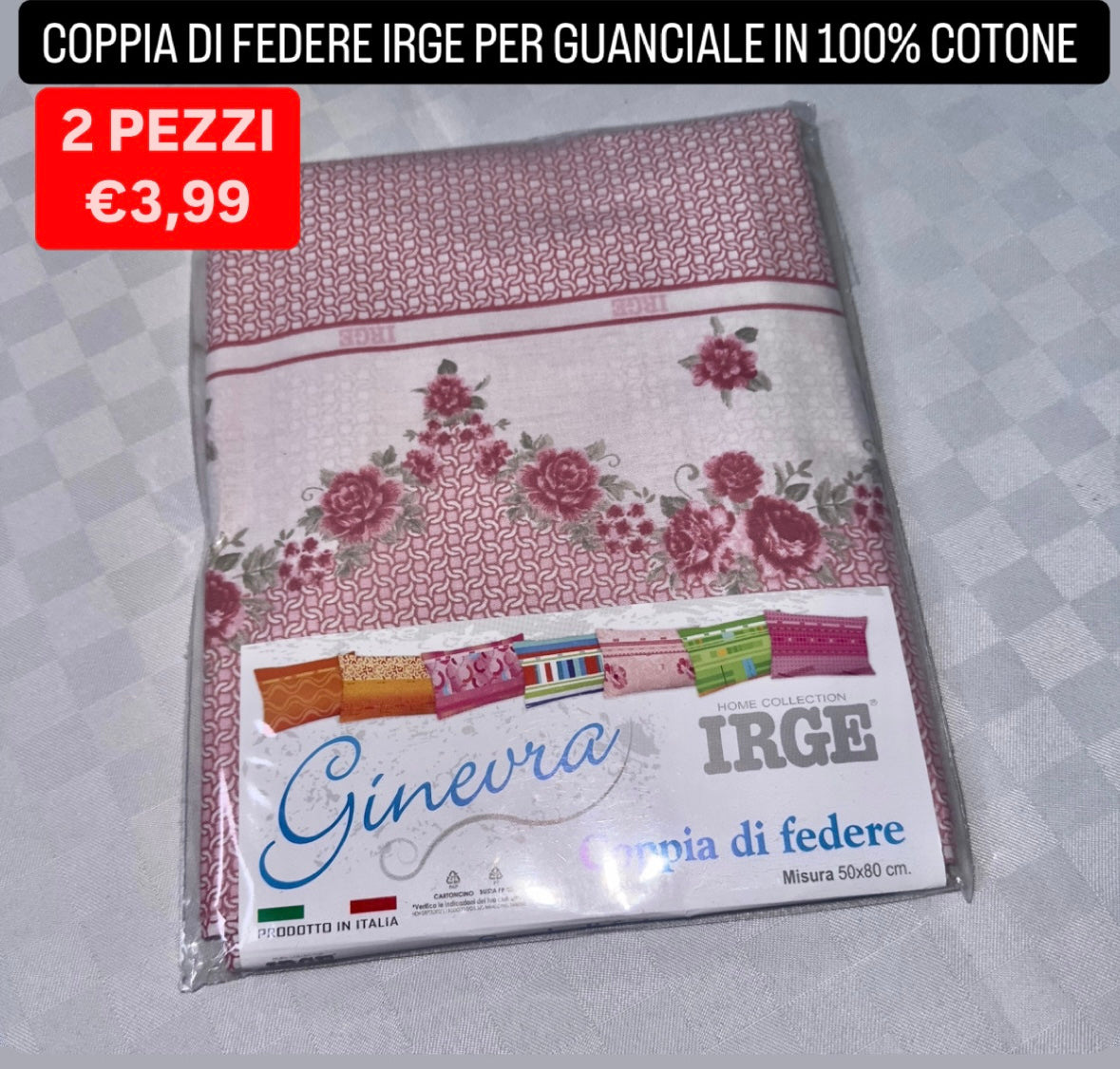 COPPIA DI FEDERE IRGE PER GUANCIALE IN 100% COTONE 52x82cm