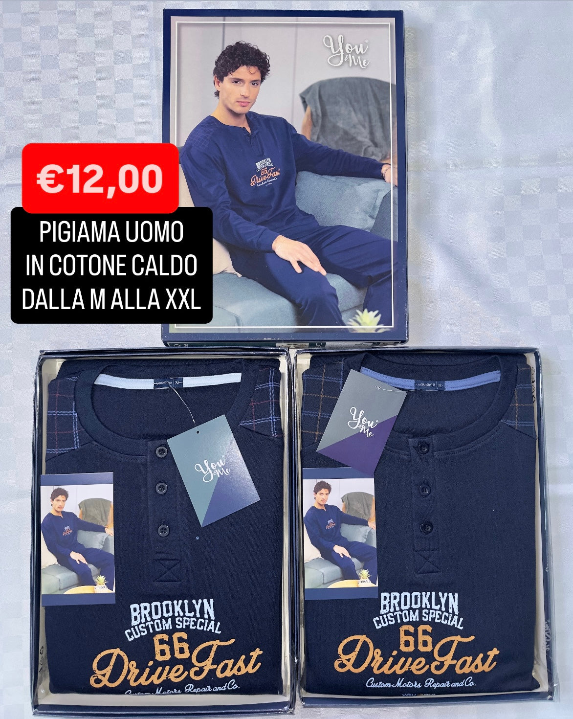 PIGIAMA UOMO IN COTONE CALDO Manica lunga e Pantalone lungo