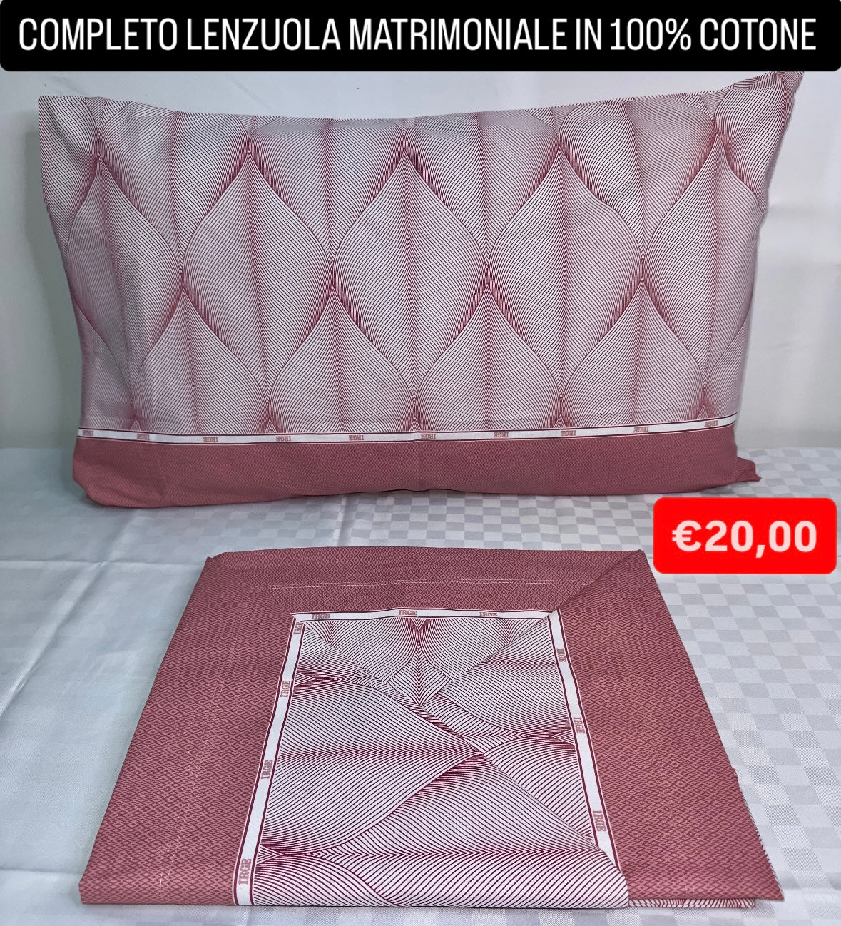 COMPLETO LENZUOLA MATRIMONIALE IN 100% COTONE Lenzuolo sopra, Lenzuolo sotto con angoli e due Federe