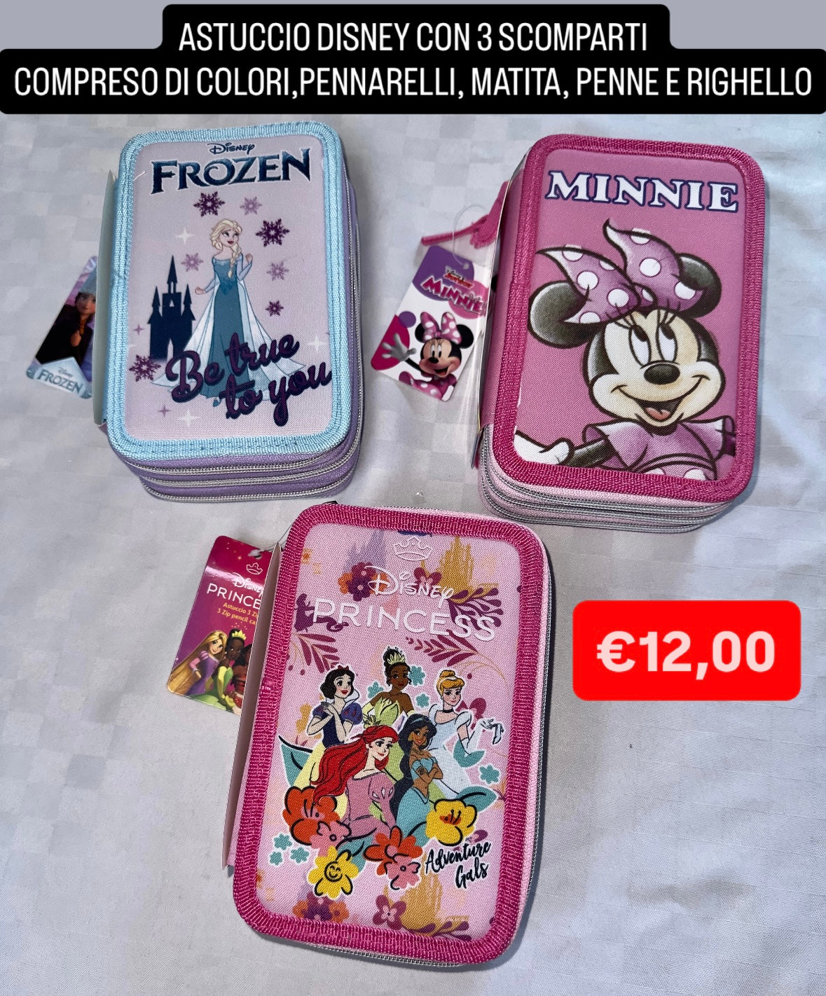 ASTUCCIO BIMBA CON 3 SCOMPARTI  COMPRESO DI COLORI,PENNARELLI, MATITA, PENNE E RIGHELLO
