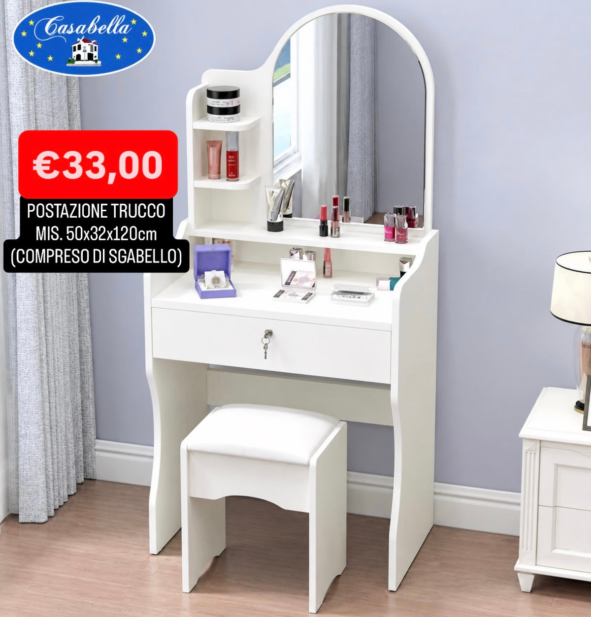 SET POSTAZIONE TRUCCO BALLERINA misura 120x50x32cm (COMPRESO DI SGABELLO) art.39019