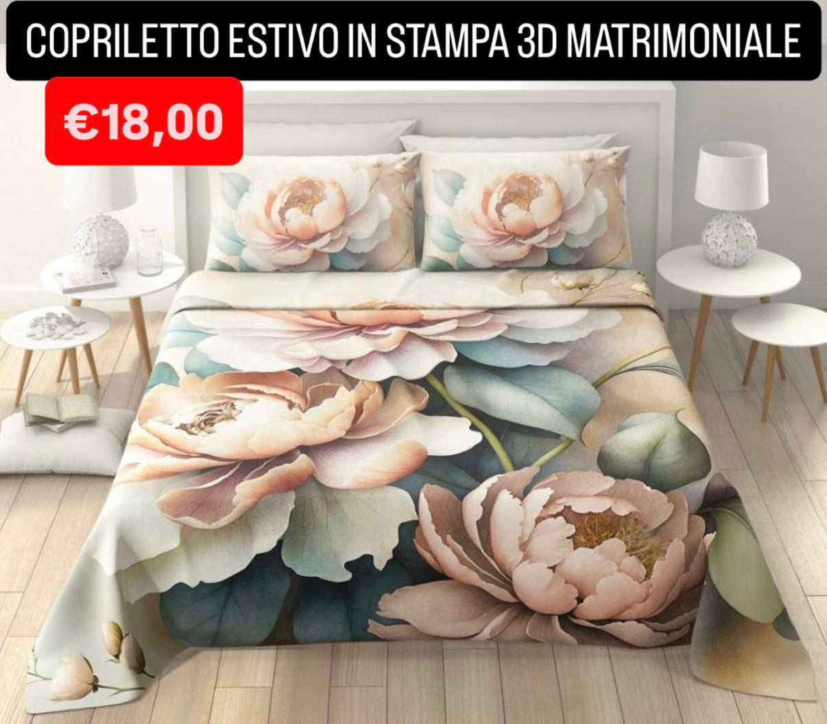 COPRILETTO ESTIVO IN STAMPA 3D MATRIMONIALE misura 260x250cm