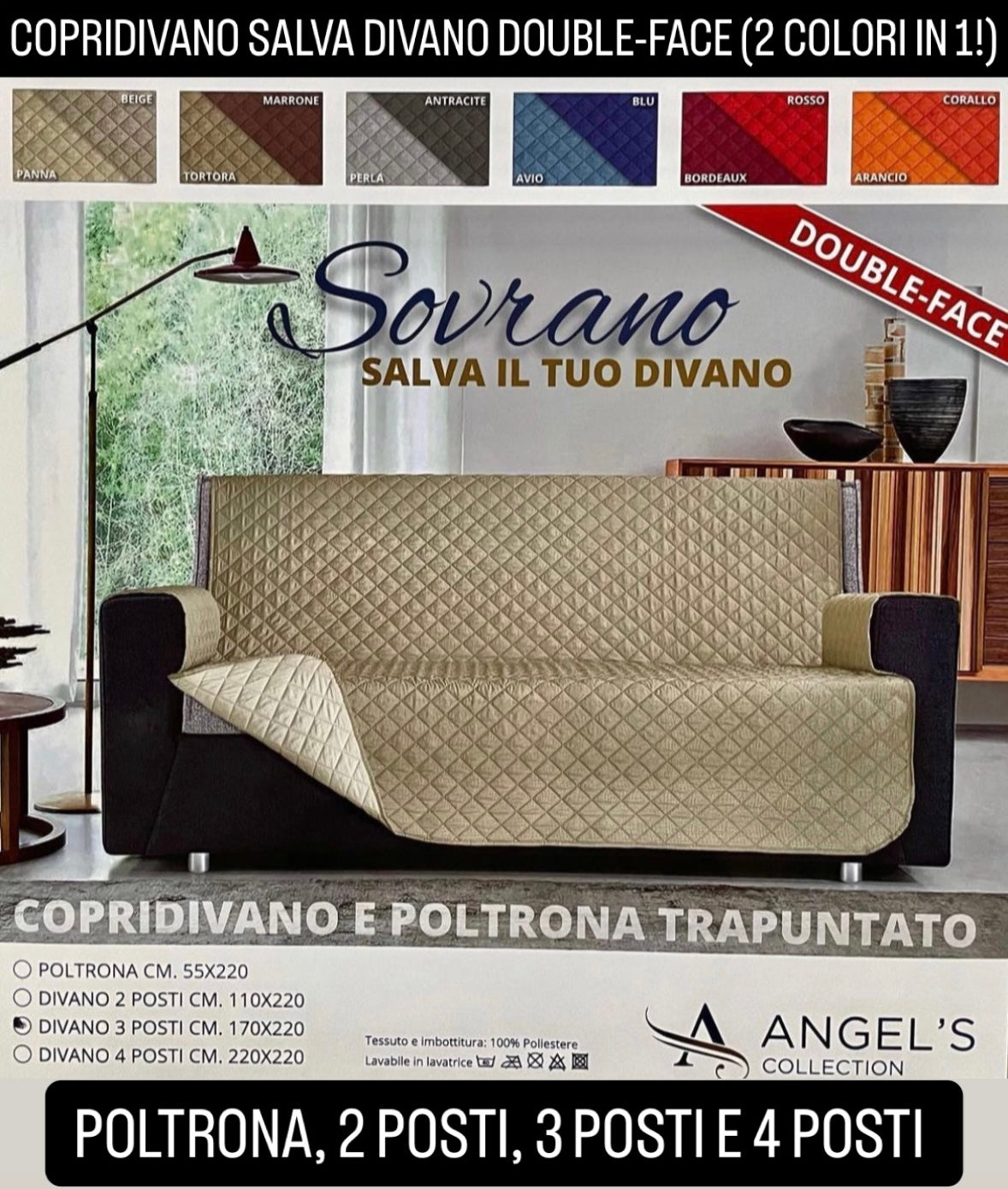 COPRIDIVANO SALVA DIVANO DOUBLE-FACE (2 COLORI IN 1)
