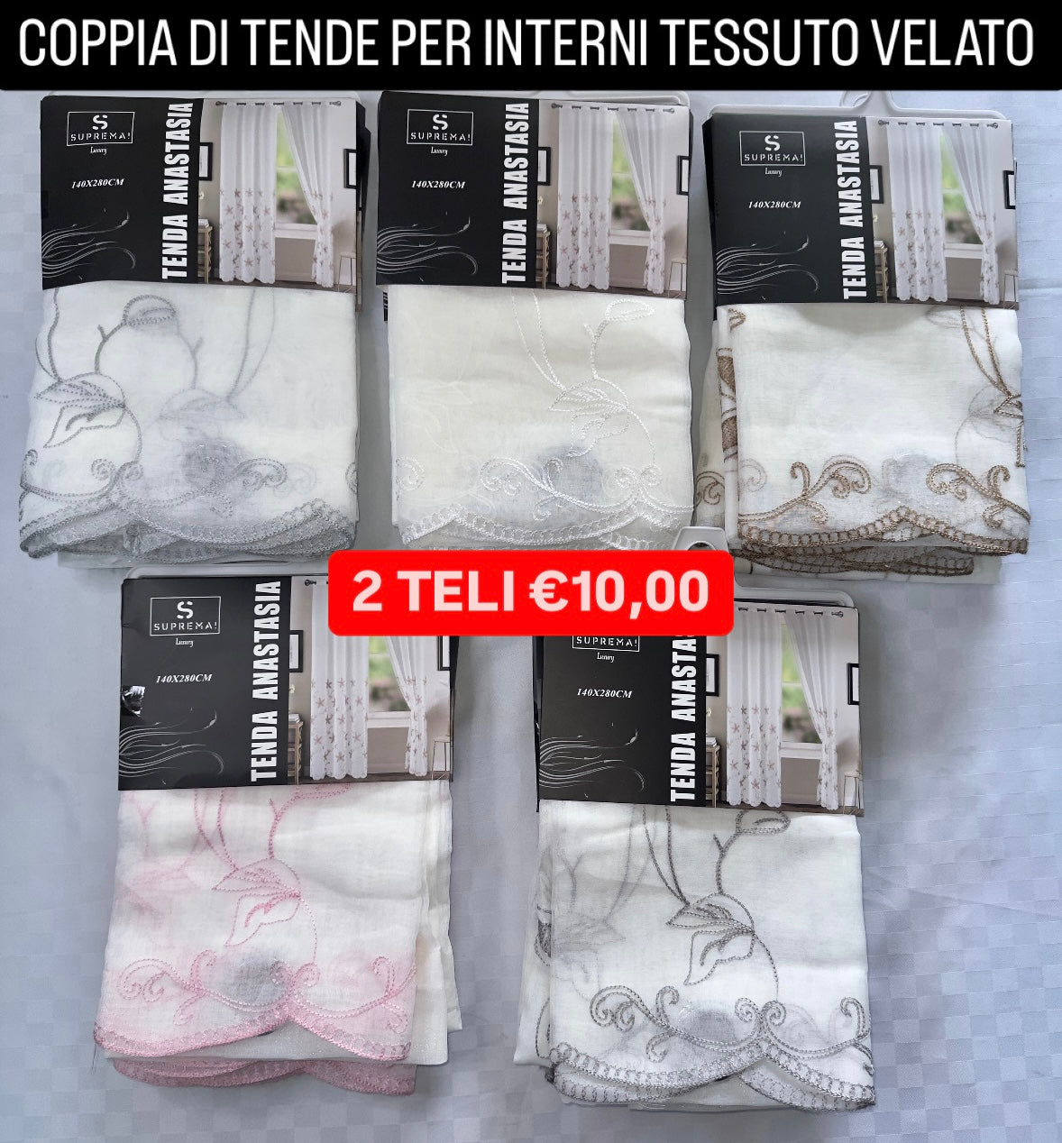 COPPIA DI TENDE PER INTERNI VELATE CONFEZIONE DA 2 TELI (OGNI TELO MISURA 140x280cm) art.Anastasia
