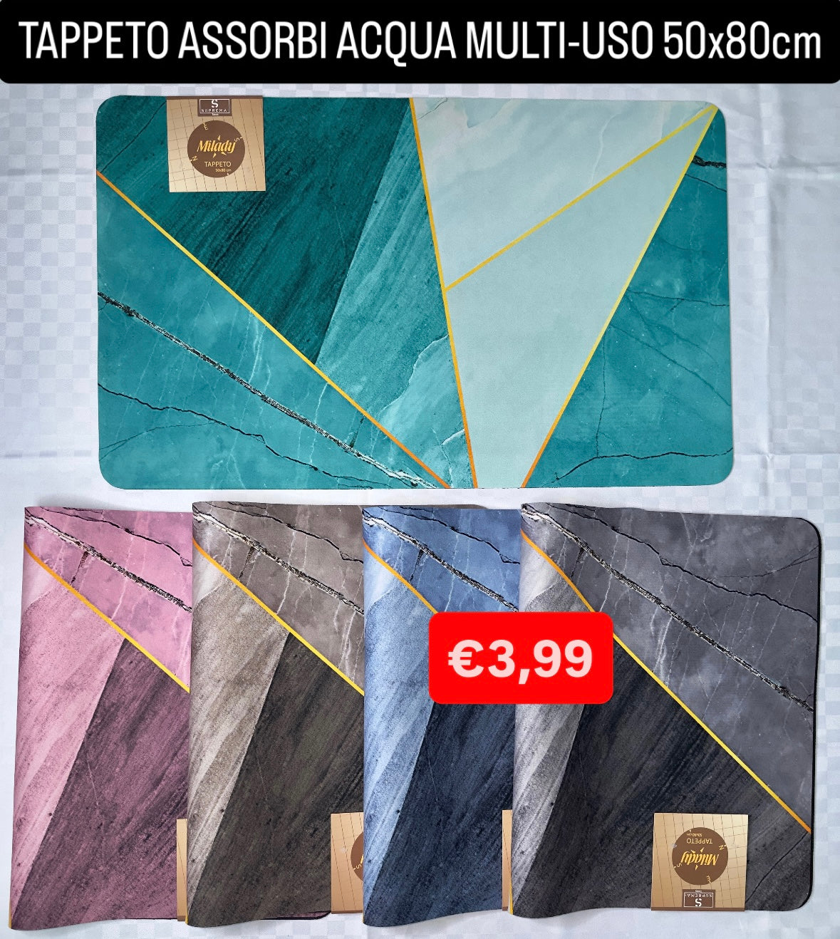TAPPETO ASSORBI ACQUA MULTI-USO misura 50x80cm