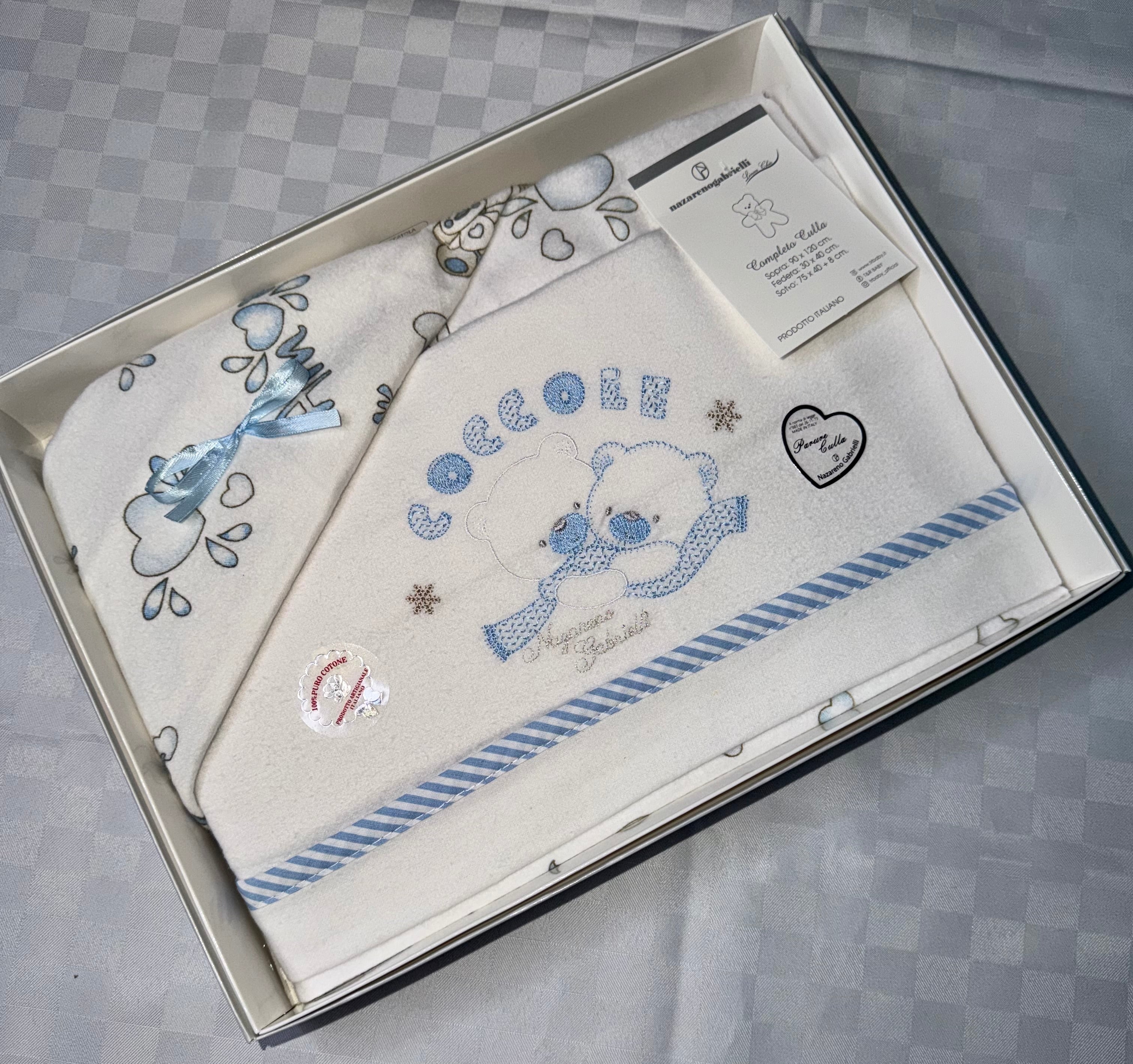 COMPOSE LENZUOLA NEONATO PER CARROZZINA INVERNALE IN FLANELLA 100% Lenzuolo sopra 90x120cm , Lenzuolo sotto con angoli 75x40cm e Federa 30x40cm