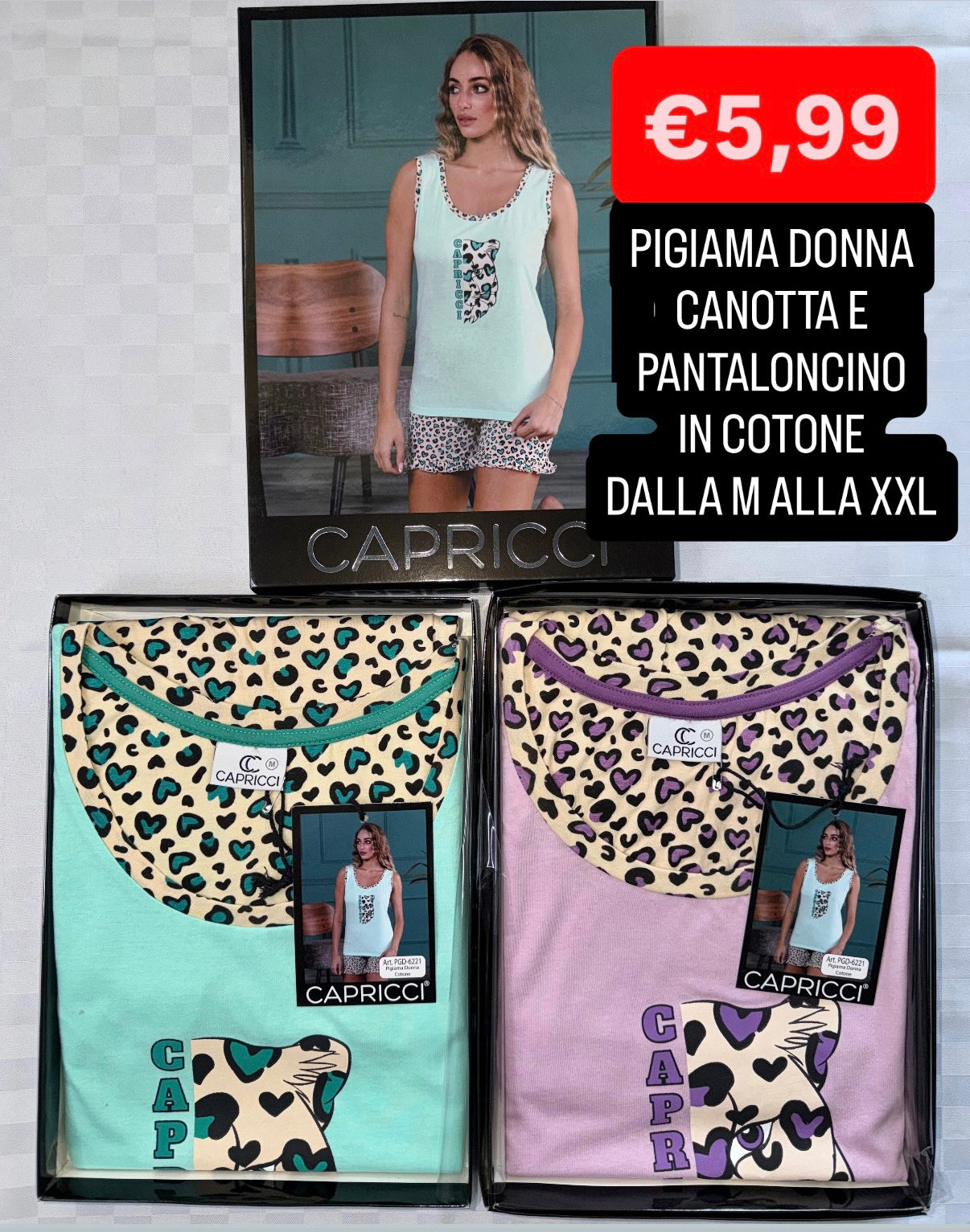 PIGIAMA DONNA Canotta e Pantaloncino in 100% cotone