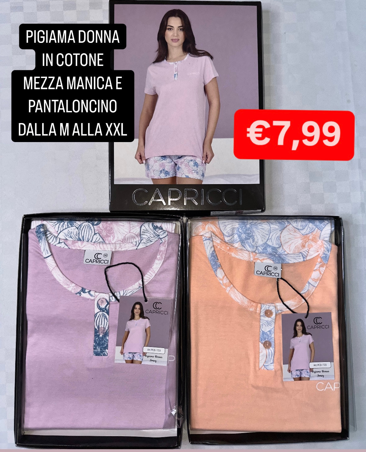 PIGIAMA DONNA IN COTONE MEZZA MANICA E PANTALONCINO