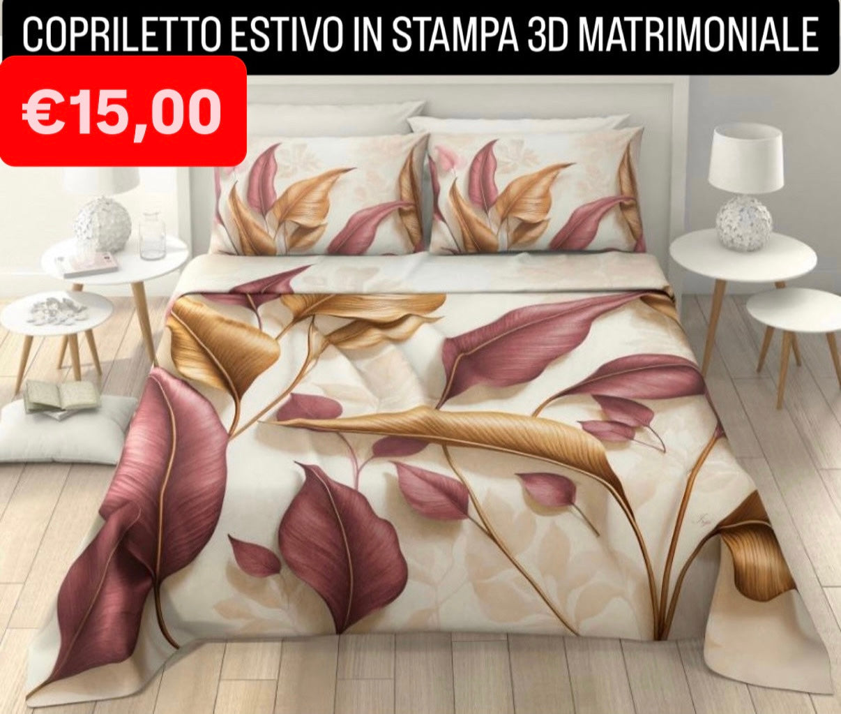 COPRILETTO ESTIVO IN STAMPA 3D MATRIMONIALE misura 260x250cm