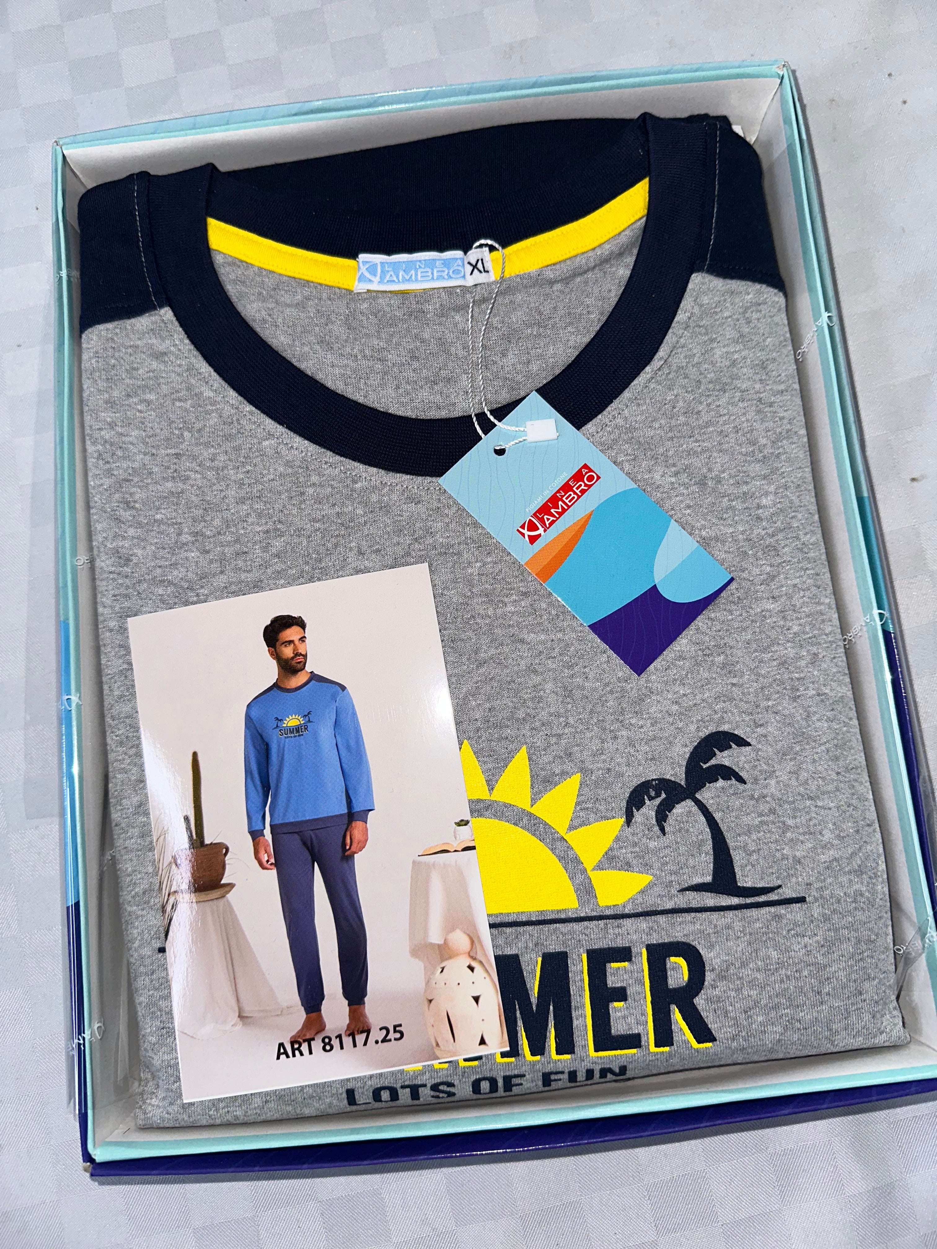 PIGIAMA UOMO IN COTONE MANICA LUNGA E PANTALONE LUNGO AMBRO
