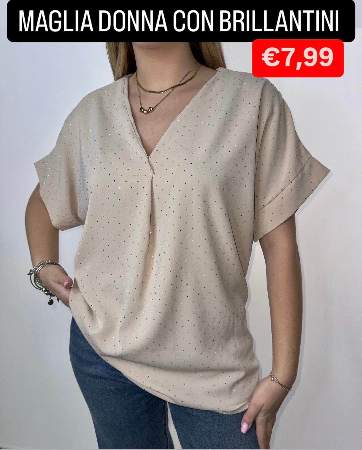 MAGLIA DONNA CON BRILLANTINI MODELLO OVER TAGLIA UNICA