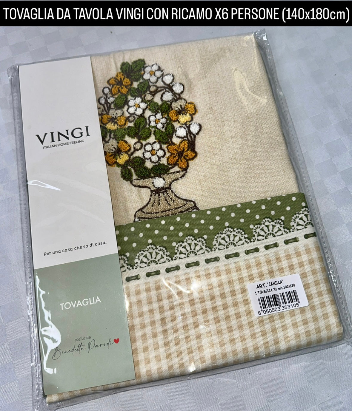 TOVAGLIA DA TAVOLA VINGI CON RICAMO X6 PERSONE (140x180cm) IN COTONE 100%