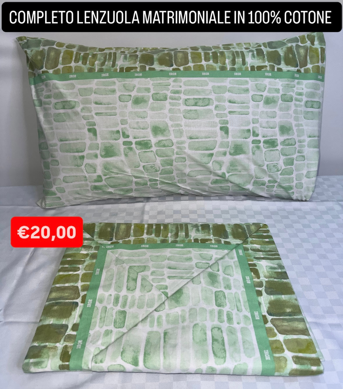 COMPLETO LENZUOLA MATRIMONIALE IN 100% COTONE Lenzuolo sopra, Lenzuolo sotto con angoli e due Federe