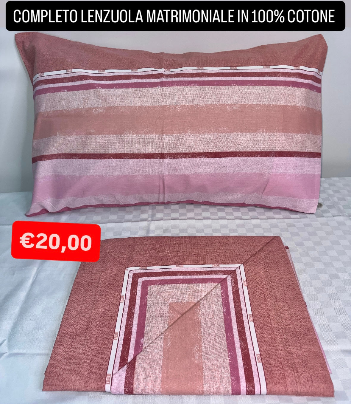 COMPLETO LENZUOLA MATRIMONIALE IN 100% COTONE Lenzuolo sopra, Lenzuolo sotto con angoli e due Federe