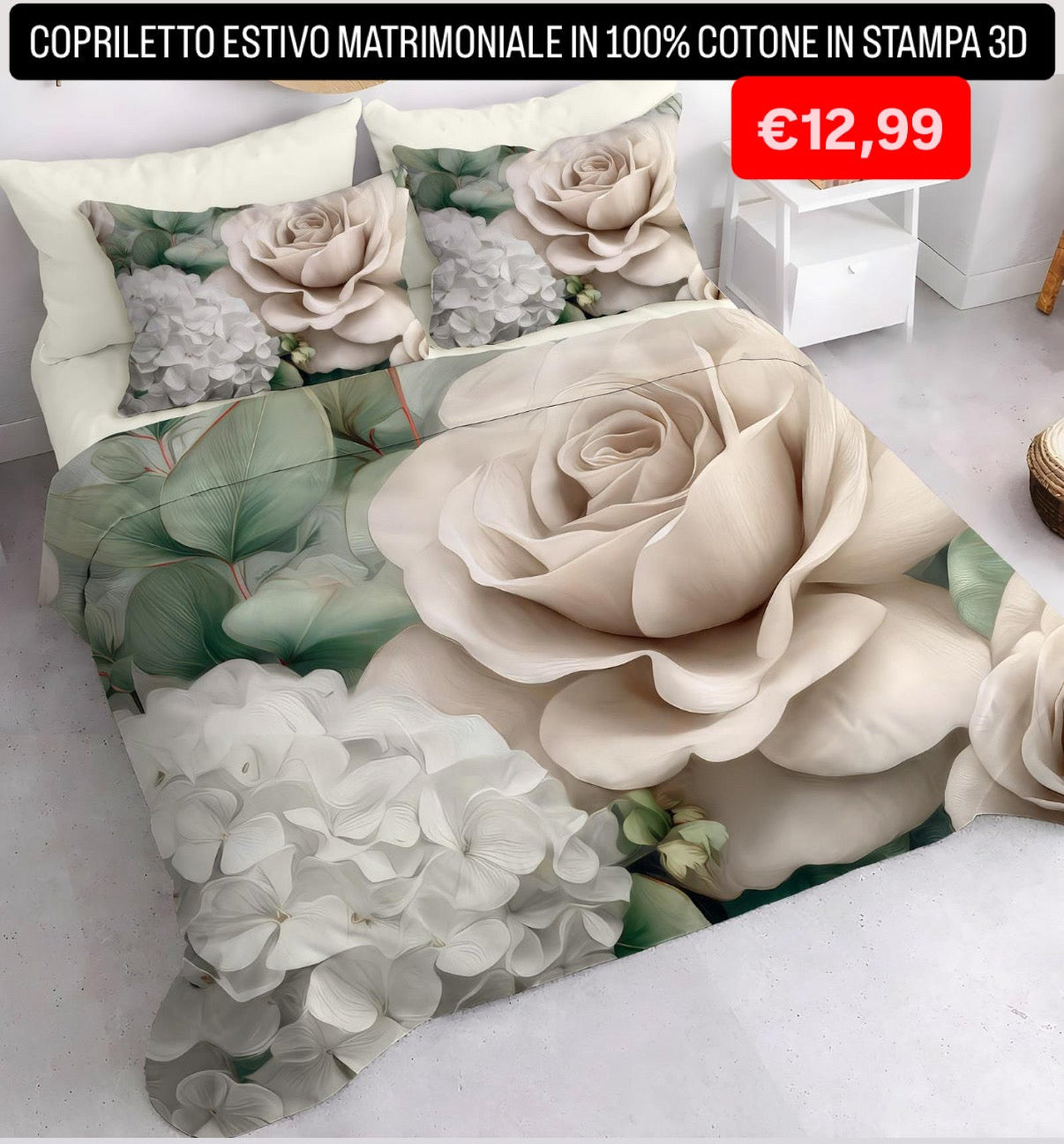 COPRILETTO ESTIVO MATRIMONIALE IN 100% COTONE CON STAMPA 3D misura 260x260cm