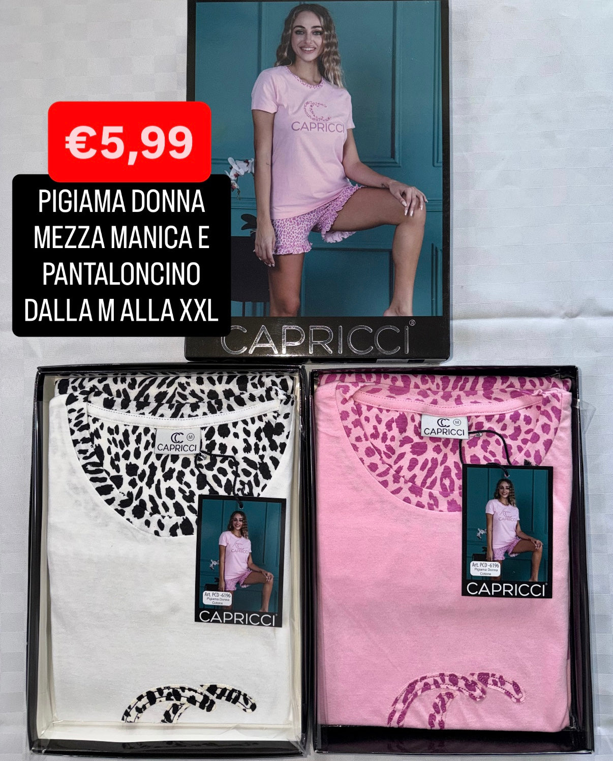 PIGIAMA DONNA Mezza manica e Pantaloncino in 100% cotone