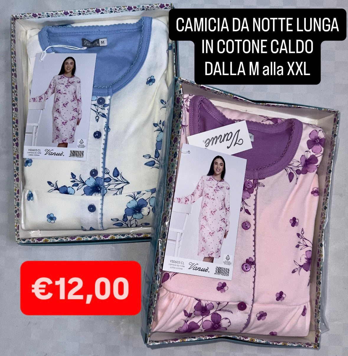 CAMICA DA NOTTE DONNA IN COTONE CALDO MANICA LUNGA