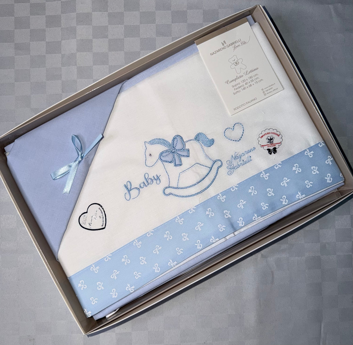 COMPOSE LENZUOLA NEONATO PER CULLA IN 100% COTONE Lenzuolo sopra 120x180cm , Lenzuolo sotto con angoli 140x70cm e Federa 40x55cm