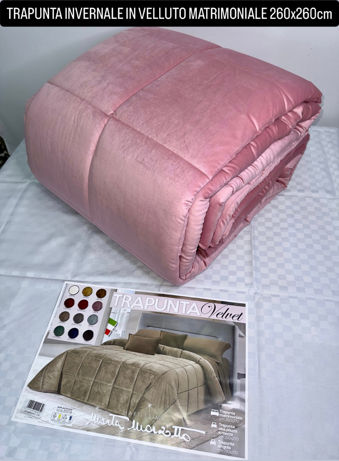 TRAPUNTA INVERNALE MATRIMONIALE IN VELLUTO misura 260x260cm