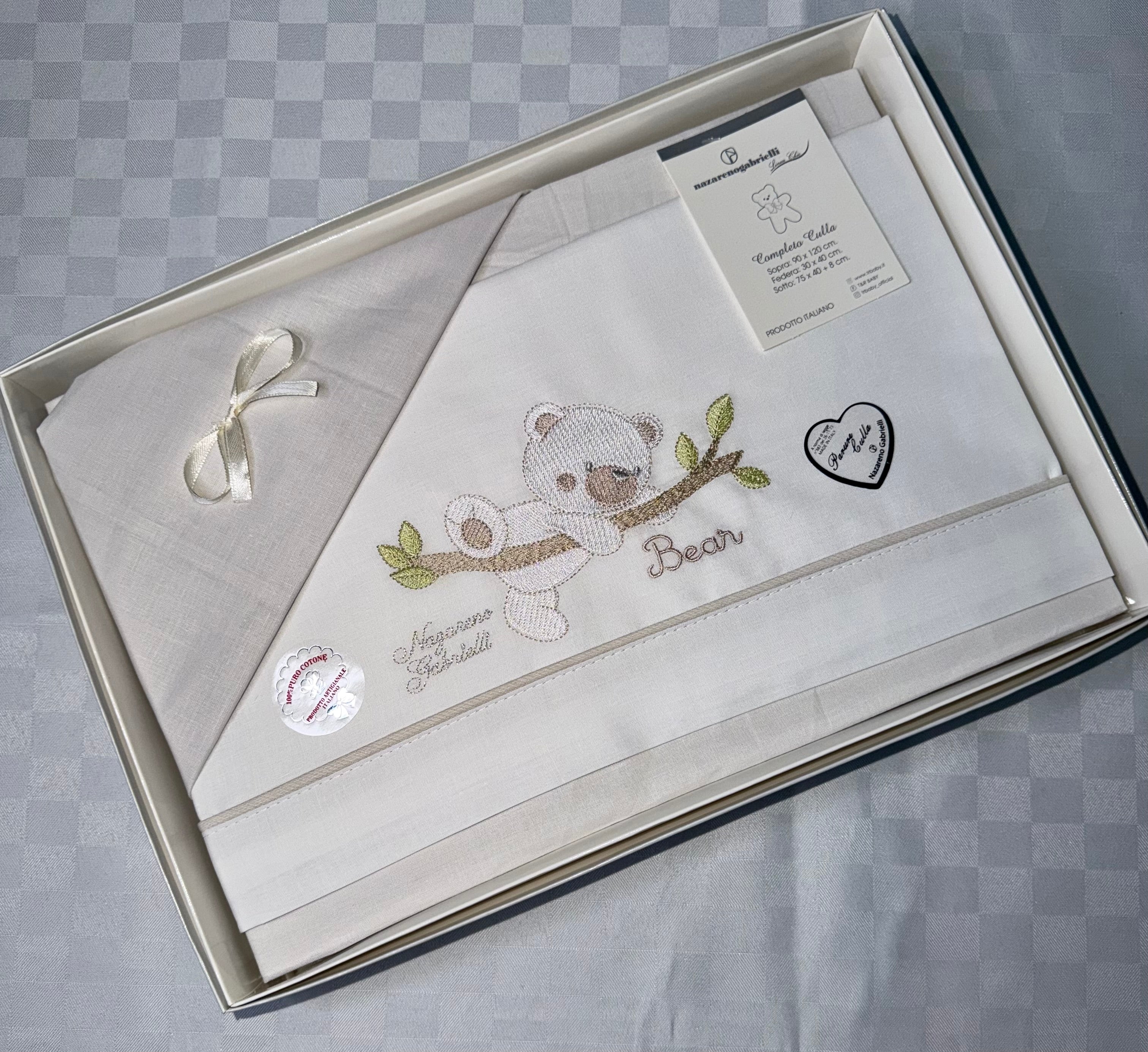 COMPOSE LENZUOLA NEONATO PER CARROZZINA IN 100% COTONE Lenzuolo sopra 90x120cm , Lenzuolo sotto con angoli 75x40cm e Federa 30x40cm