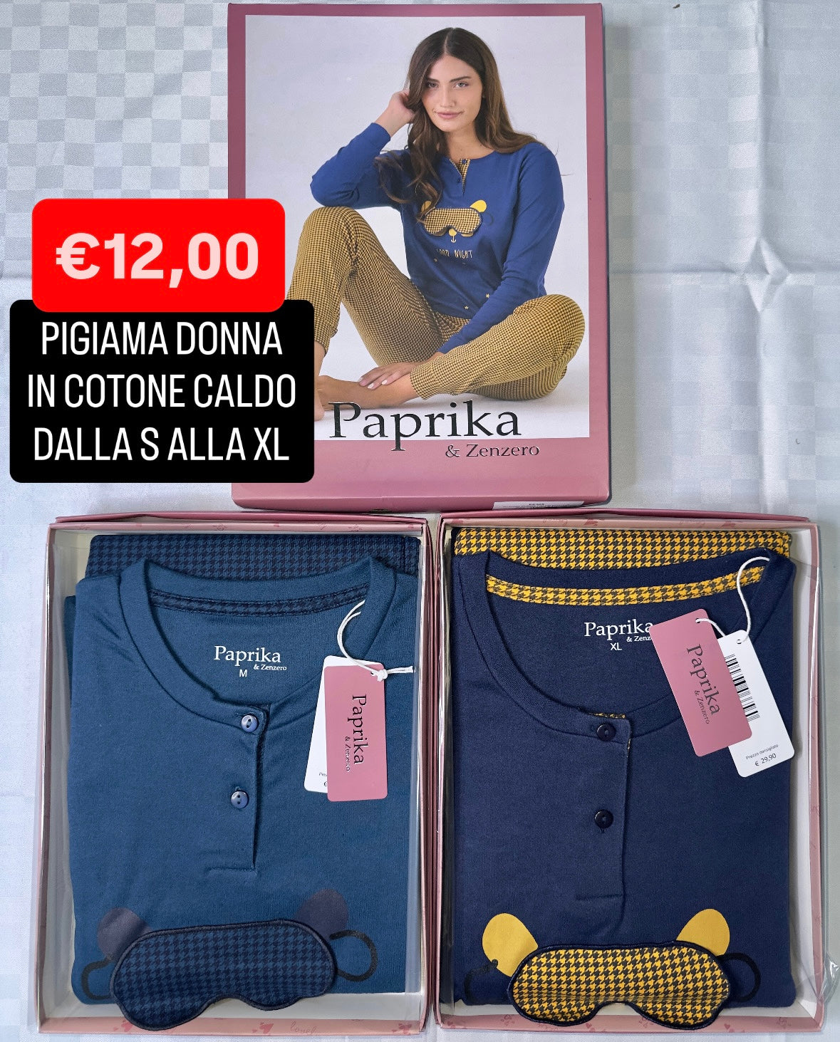 PIGIAMA DONNA IN COTONE CALDO MANICA LUNGA E PANTALONE LUNGO