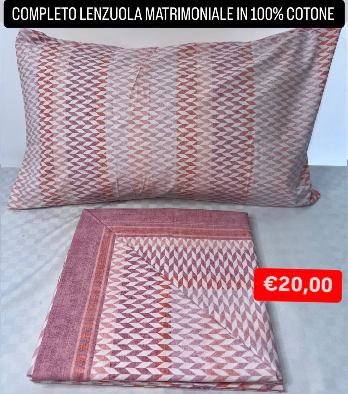COMPLETO LENZUOLA MATRIMONIALE IN 100% COTONE Lenzuolo sopra, Lenzuolo sotto con angoli e due Federe
