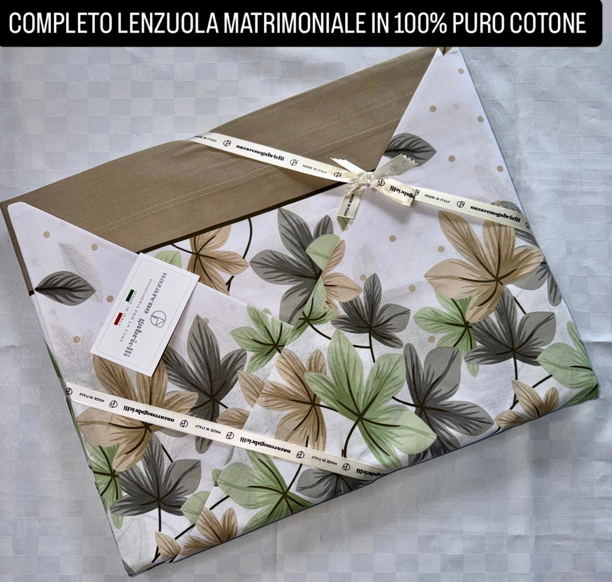 COMPLETO LENZUOLA MATRIMONIALE IN 100% PURO COTONE , contiene Lenzuolo sopra, Lenzuolo sotto con angoli e due Federe