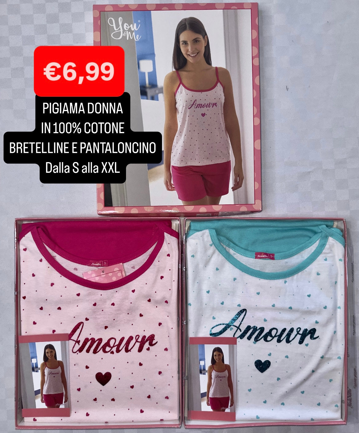 PIGIAMA DONNA IN COTONE 100% BRETELLINA E PANTALONCINO