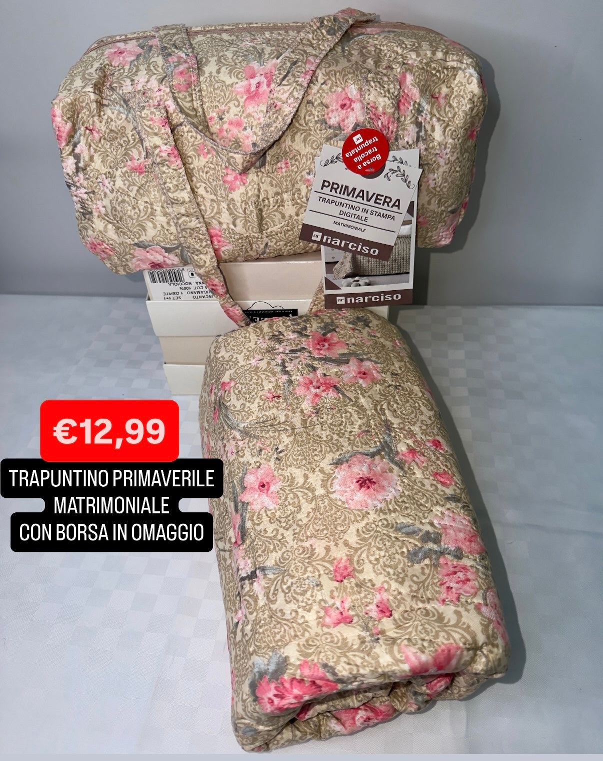 TRAPUNTINO PRIMAVERILE MATRIMONIALE 260x260cm CON BORSA IN OMAGGIO