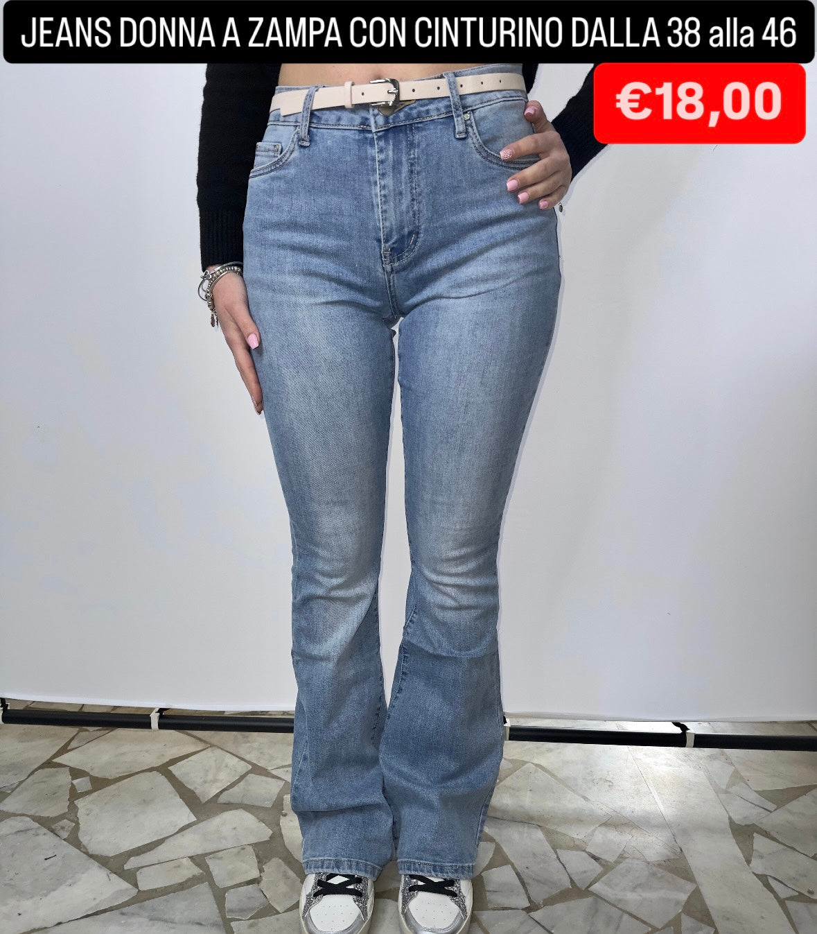 JEANS DONNA A ZAMPA CON CINTURINO DALLA 38 alla 46