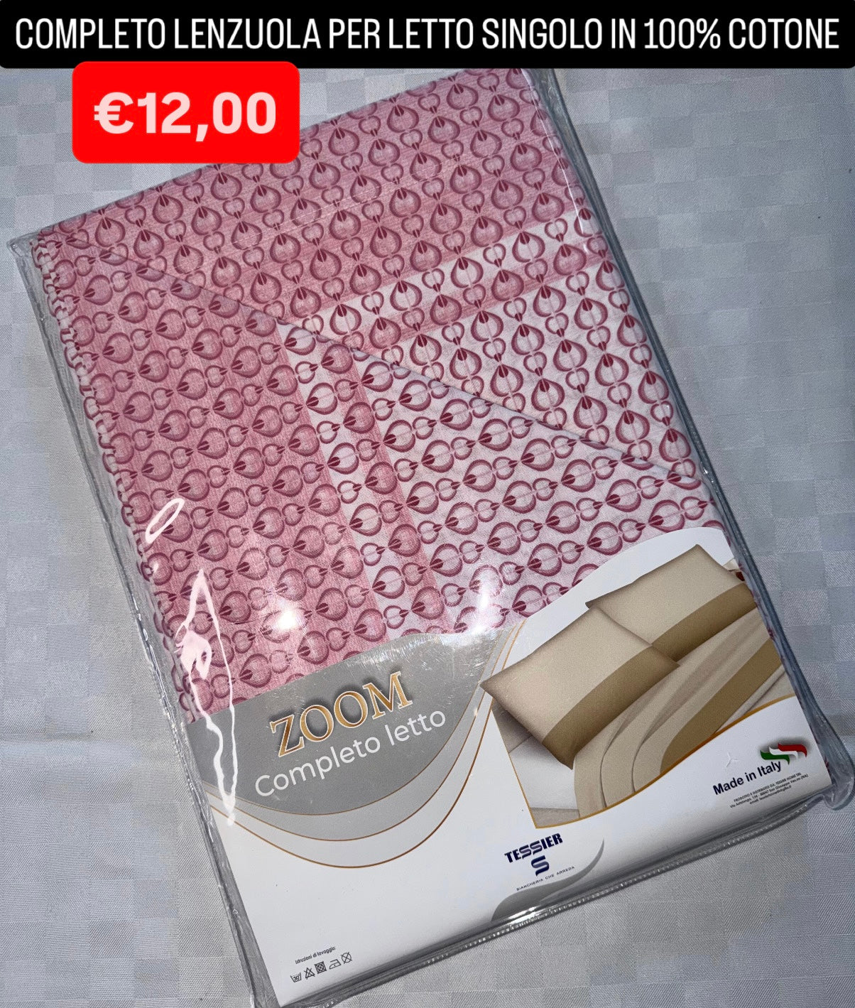 COMPLETO LENZUOLA SINGOLO IN 100% COTONE Lenzuolo sopra,Lenzuolo sotto con angoli e Federa