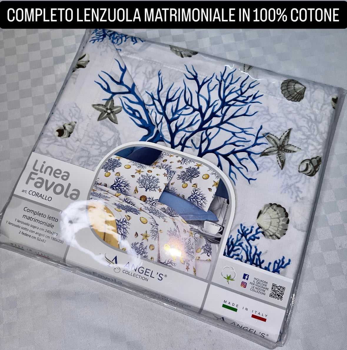 COMPLETO LENZUOLA MATRIMONIALE IN 100% COTONE Lenzuolo sopra, Lenzuolo sotto con angoli e due Federe