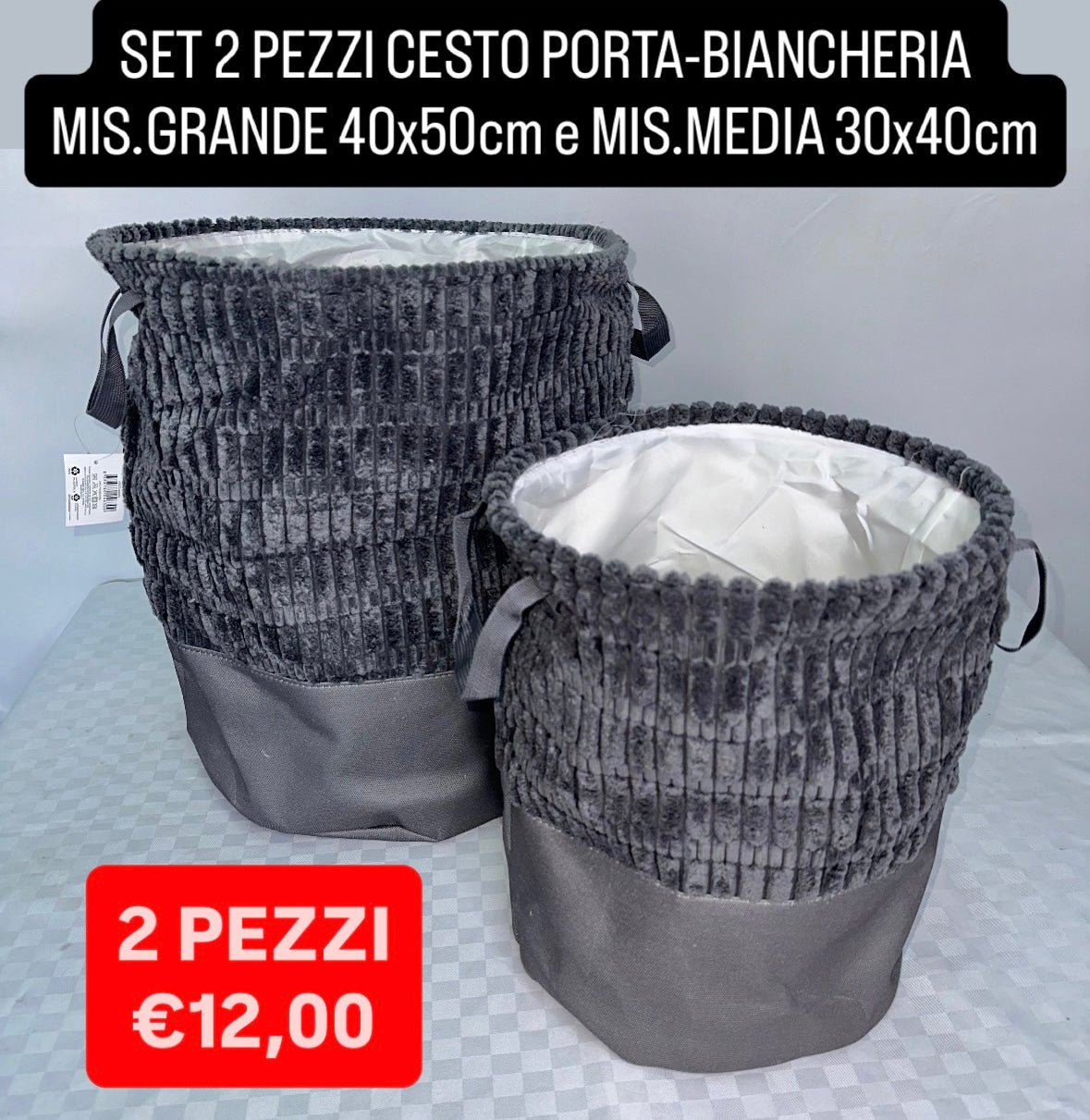 SET 2 PEZZI CESTO PORTA-BIANCHERIA MIS.GRANDE 40x50cm e MIS.MEDIA 30x40cm